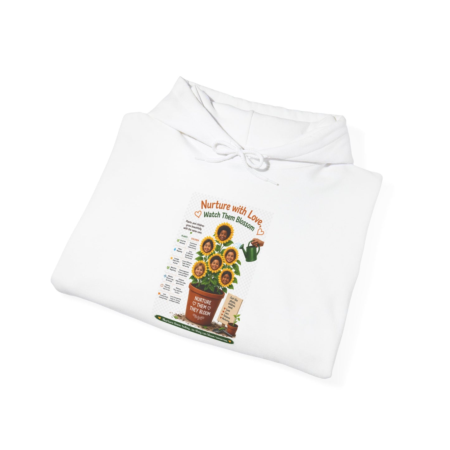 Sunflower Growth Chart Hoodie — "Nurture with Love" Plant Care Sweatshirt