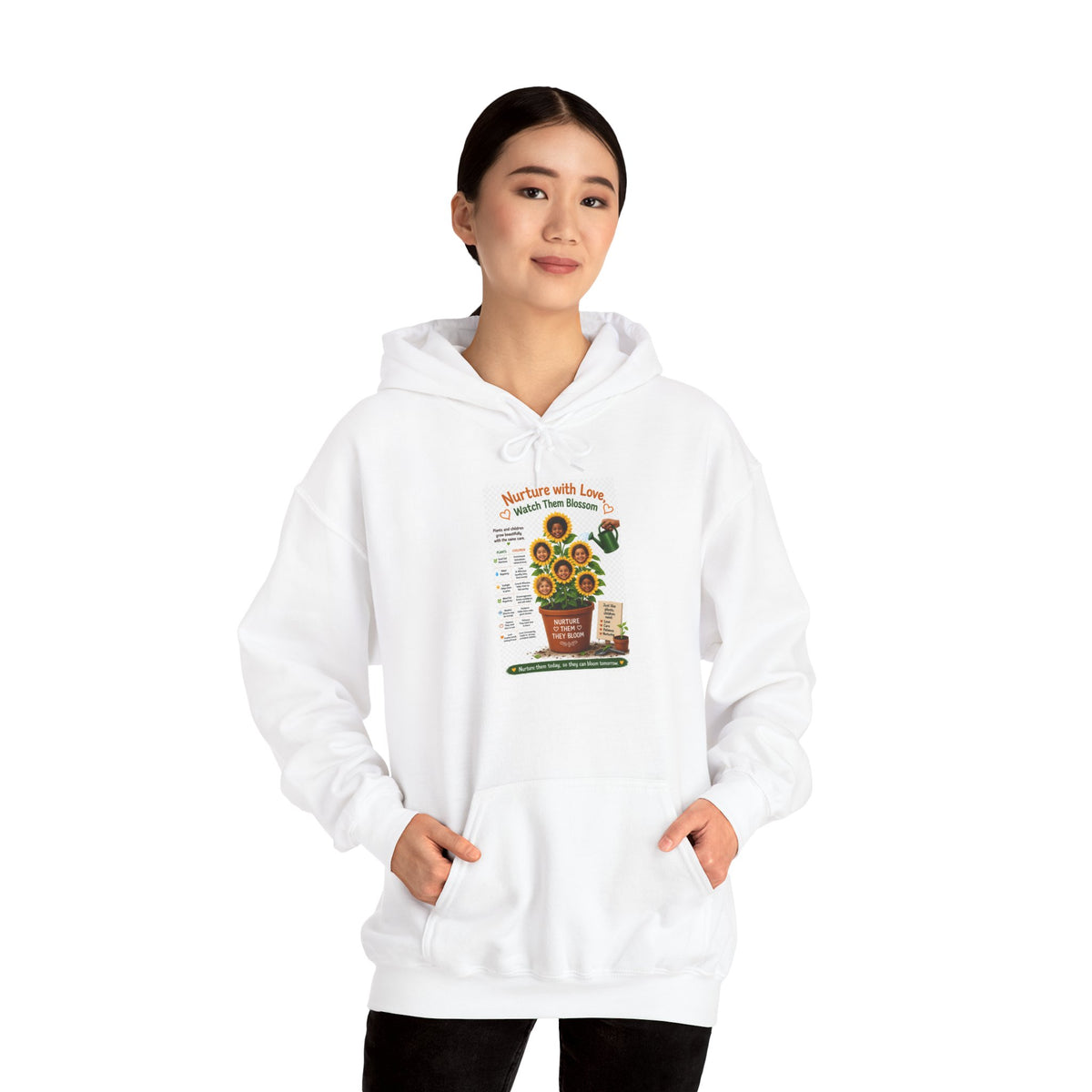 Sudadera con capucha "Sunflower Growth Chart" — Sudadera para el cuidado de plantas "Nurture with Love"