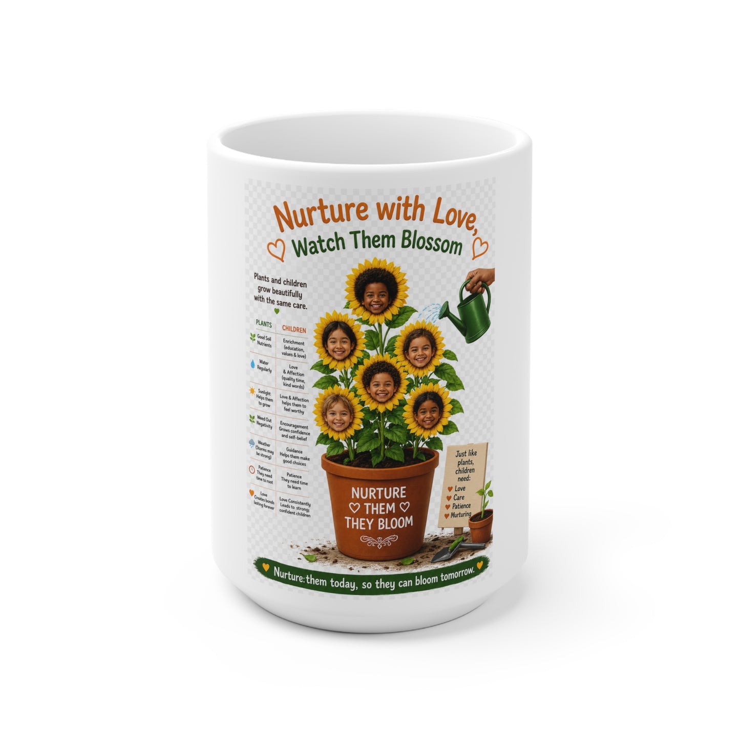 Nurture With Love Mug — “Watch Them Blossom” Teacher/Parent Appreciation Ceramic Coffee Cup