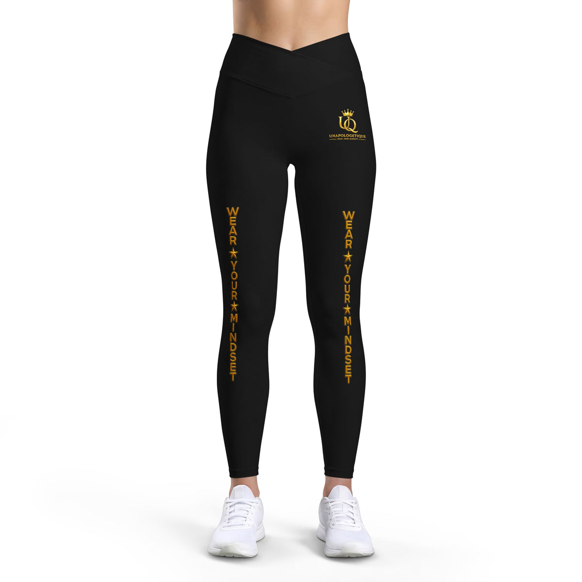 Leggings de luxe pour femme Unapologetique Gold — Leggings graphiques noir et or « Wear Your Crown »
