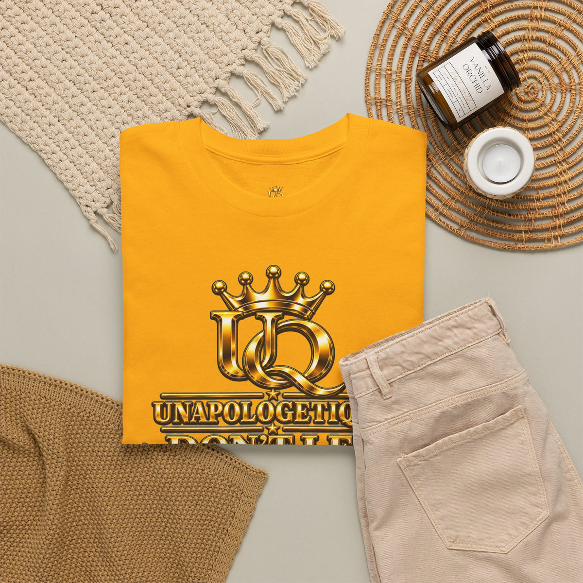Unapologetique WOW Gold T-Shirt — "Don't Let Limitations Own" Inspirational Crown Graphic Tee