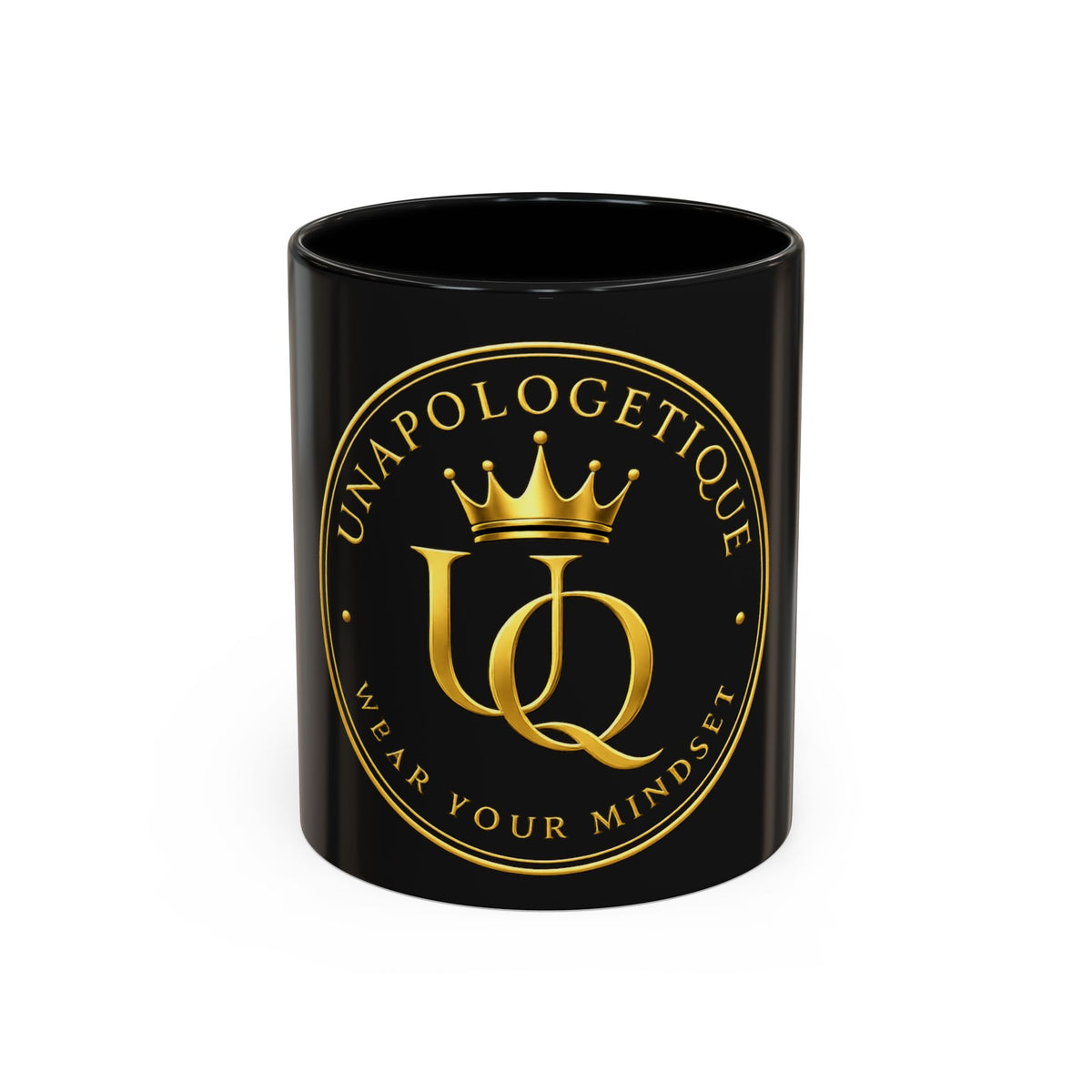 Unapologetique Gold Crown 'UQ' Accent Coffee Mug — Elegant Royal Logo Ceramic Mug