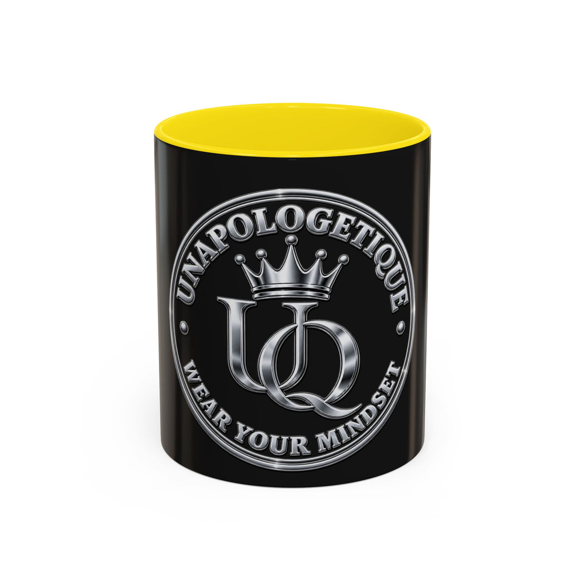 Unapologetique Silver Crown 'UQ' Accent Coffee Mug — Elegant Royal Logo Ceramic Mug