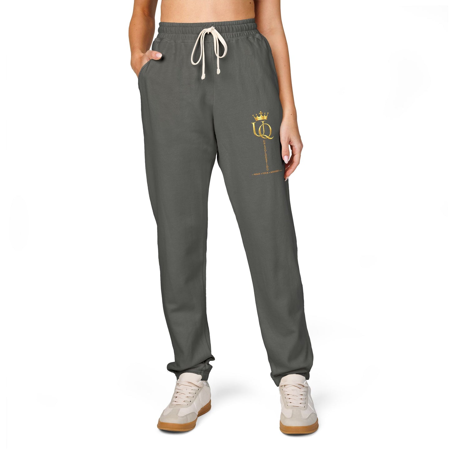 Unapologetique Gold Crowned Flower Sweatpants — Casual Graphic Joggers