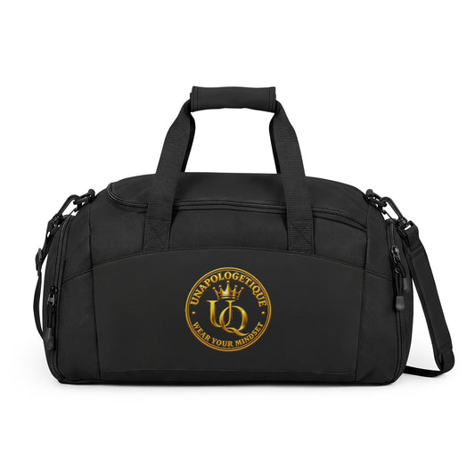 Unapologetique Embroidered Crown Key Gym Bag — Stylish Black Duffle for Fitness & Travel