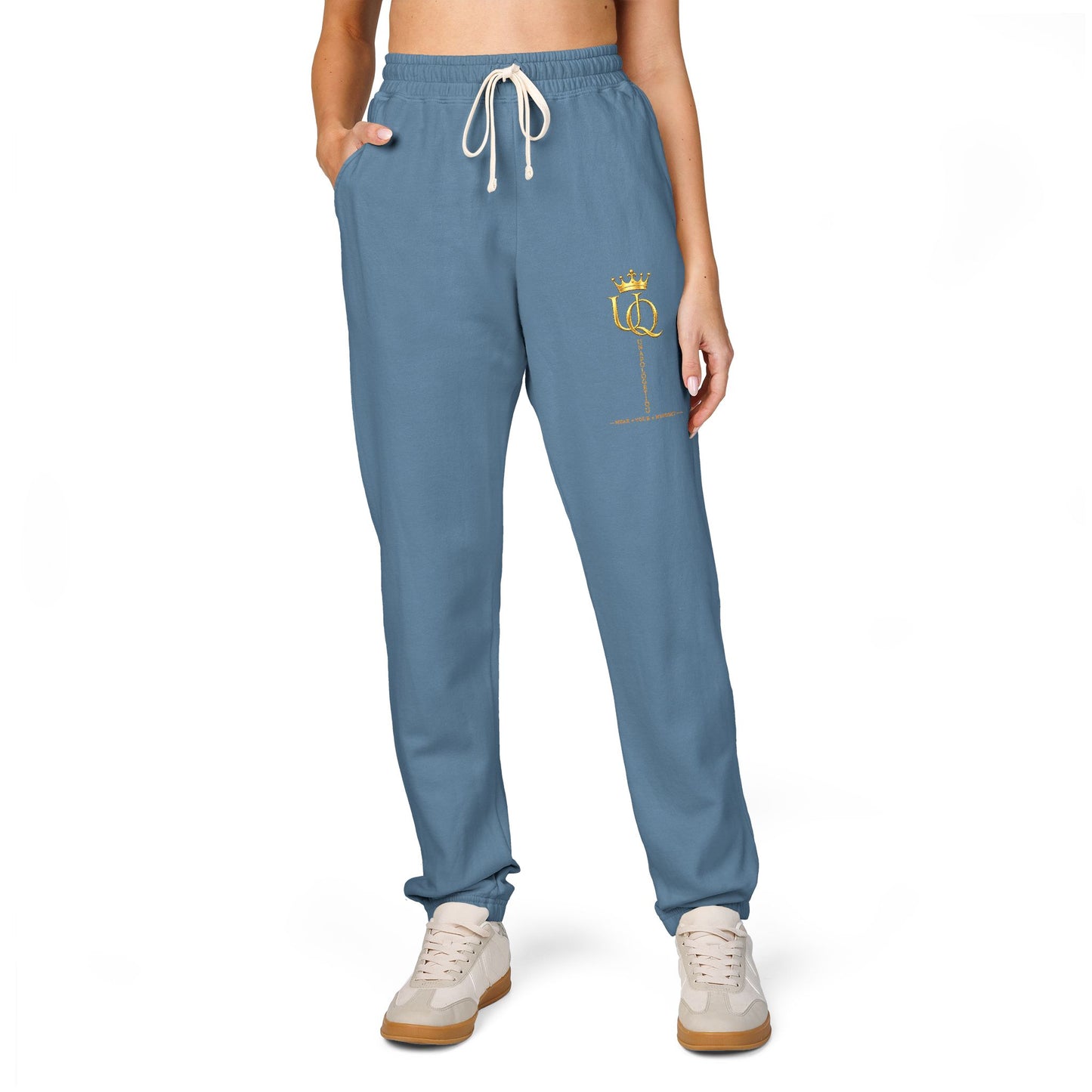 Unapologetique Gold Crowned Flower Sweatpants — Casual Graphic Joggers