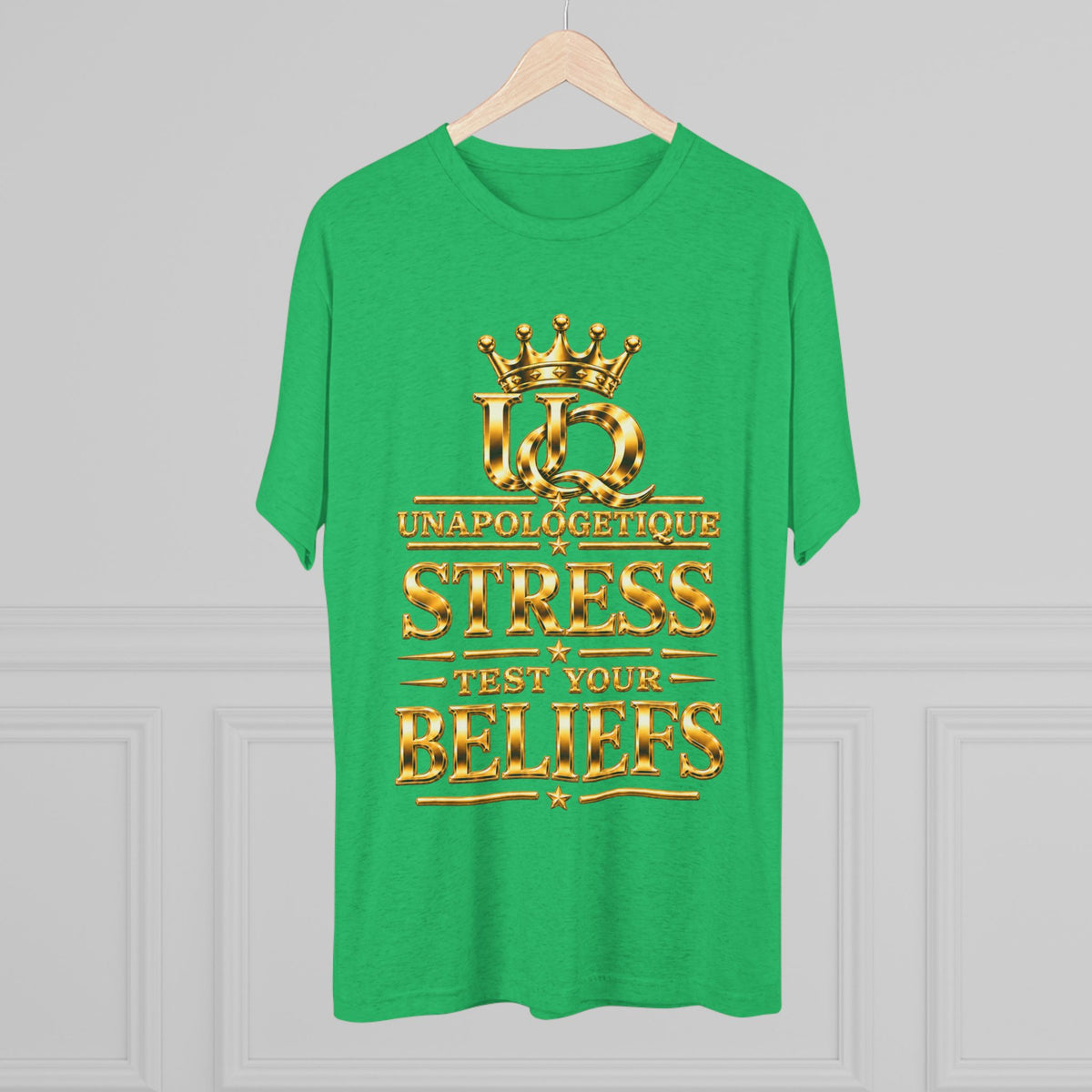 Unapologetique WOW Gold 'Stress Test Your Beliefs' Crew Tee