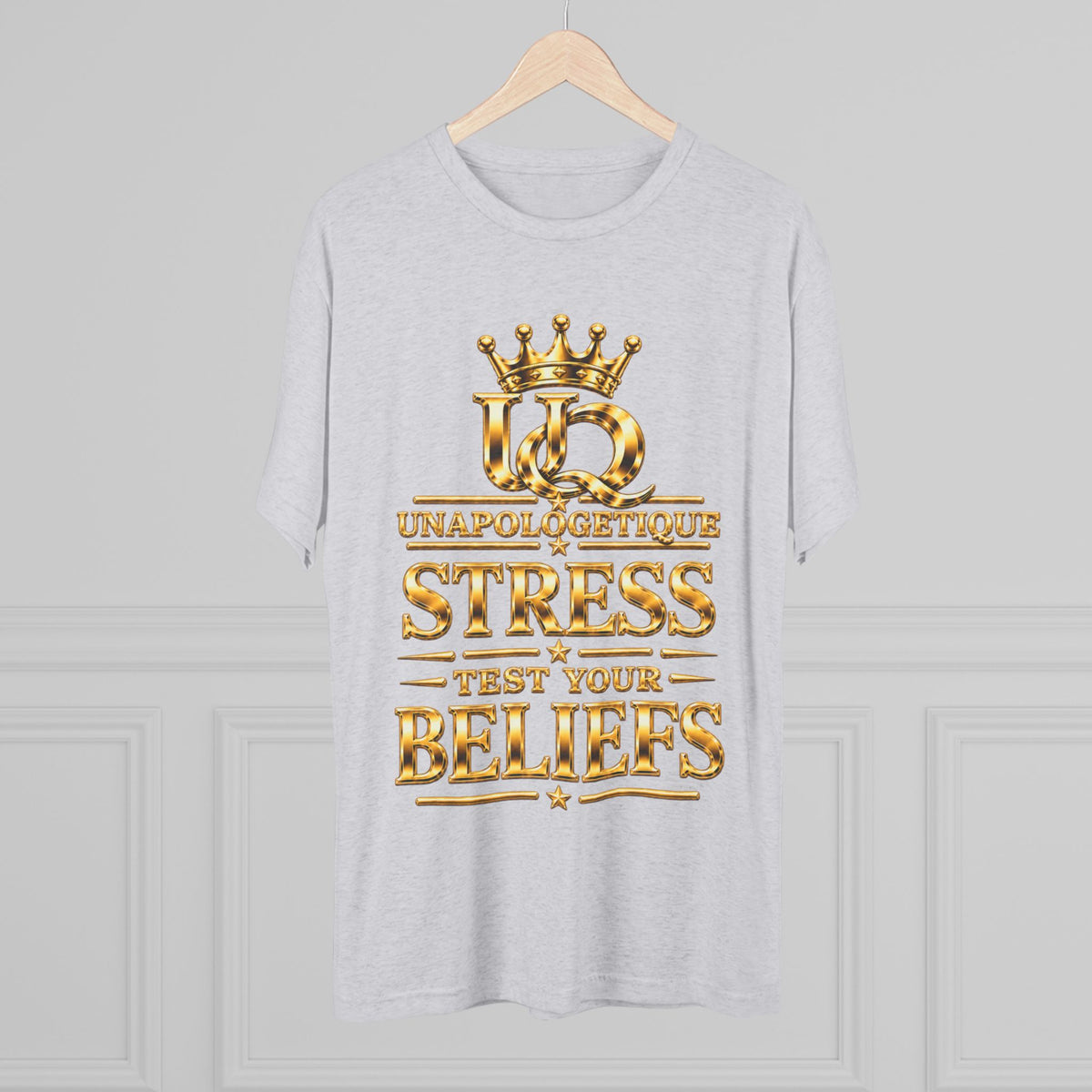 Unapologetique WOW Gold 'Stress Test Your Beliefs' Crew Tee