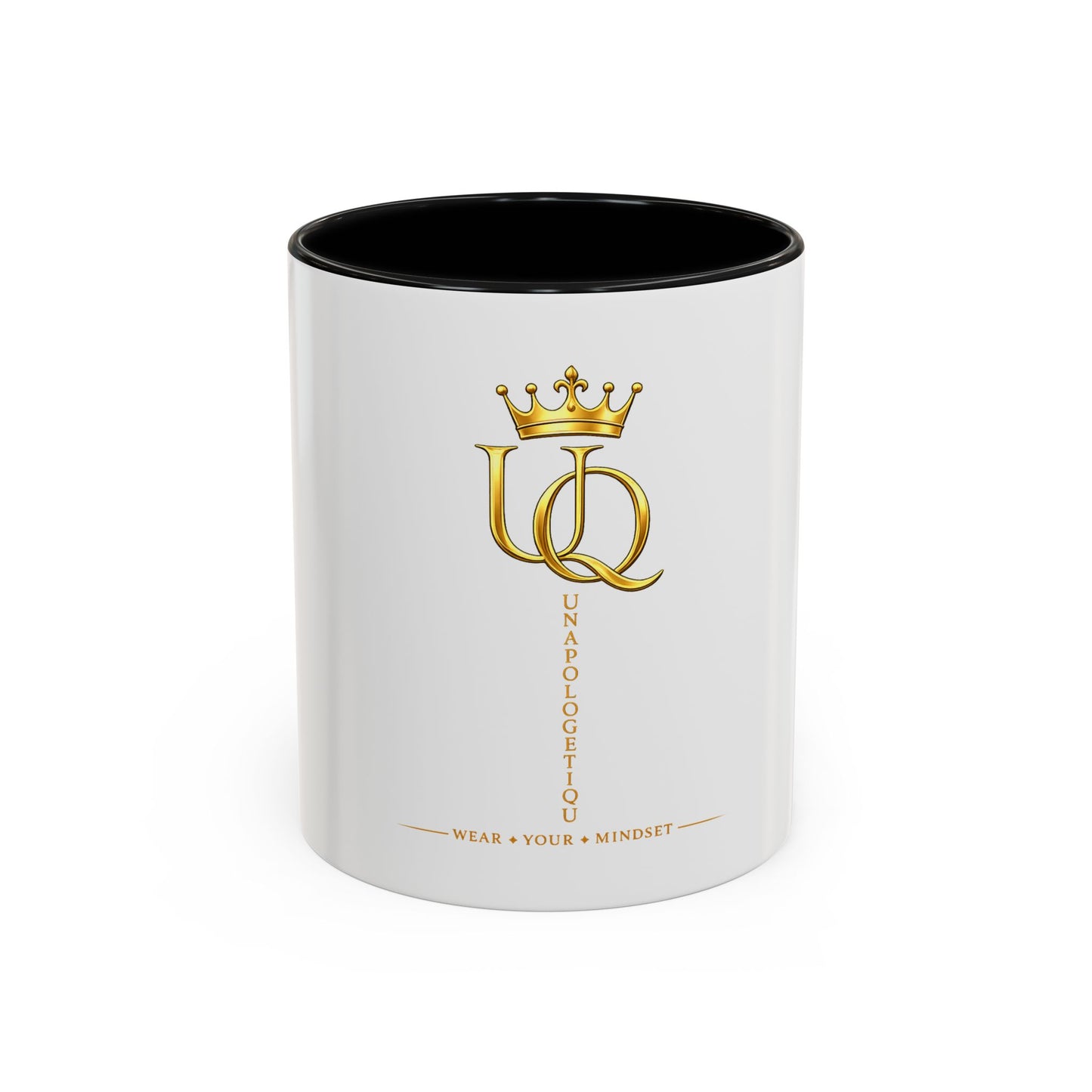 Gold Crown 'UQ' Accent Coffee Mug — Elegant Royal Logo Ceramic Mug