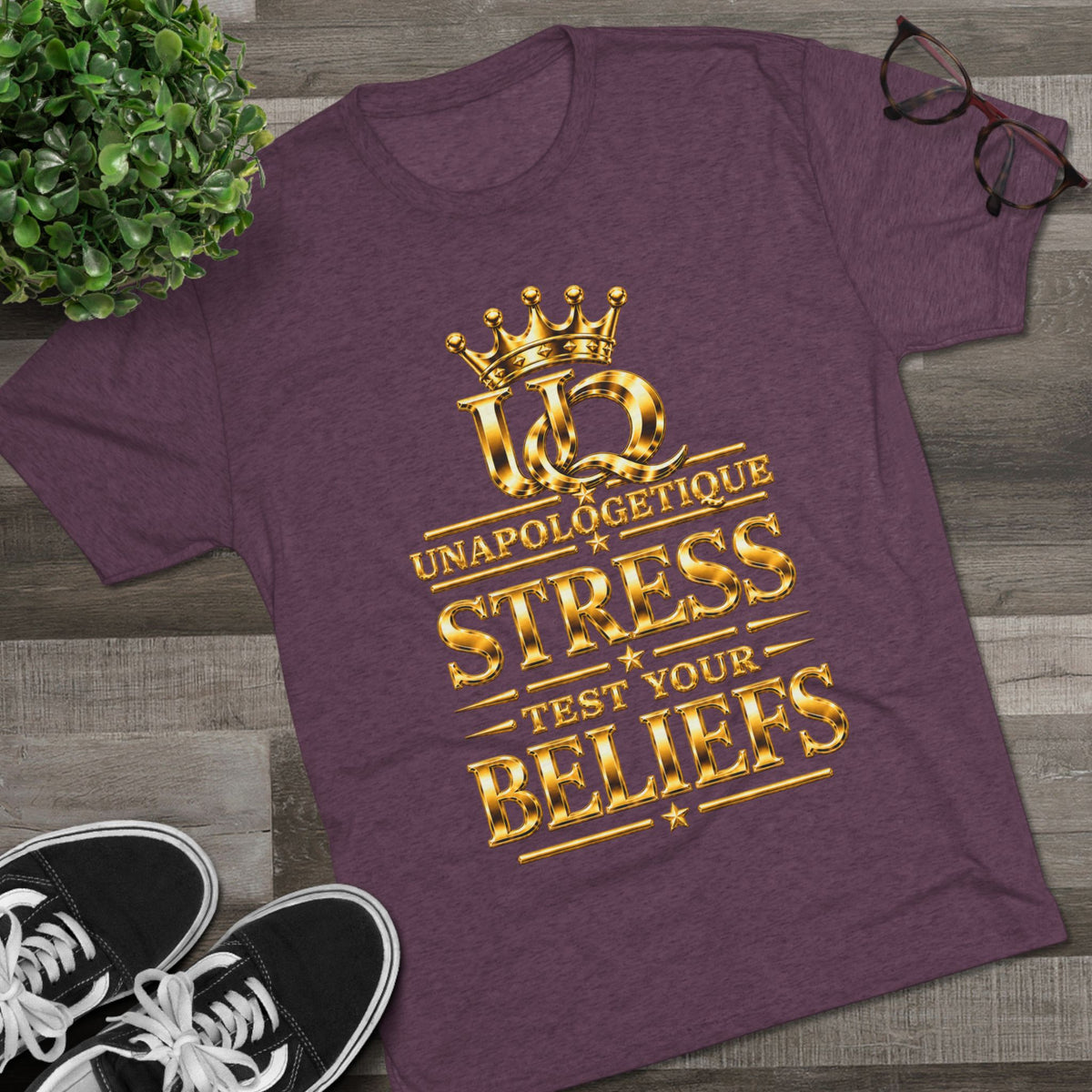 Unapologetique WOW Gold 'Stress Test Your Beliefs' Crew Tee