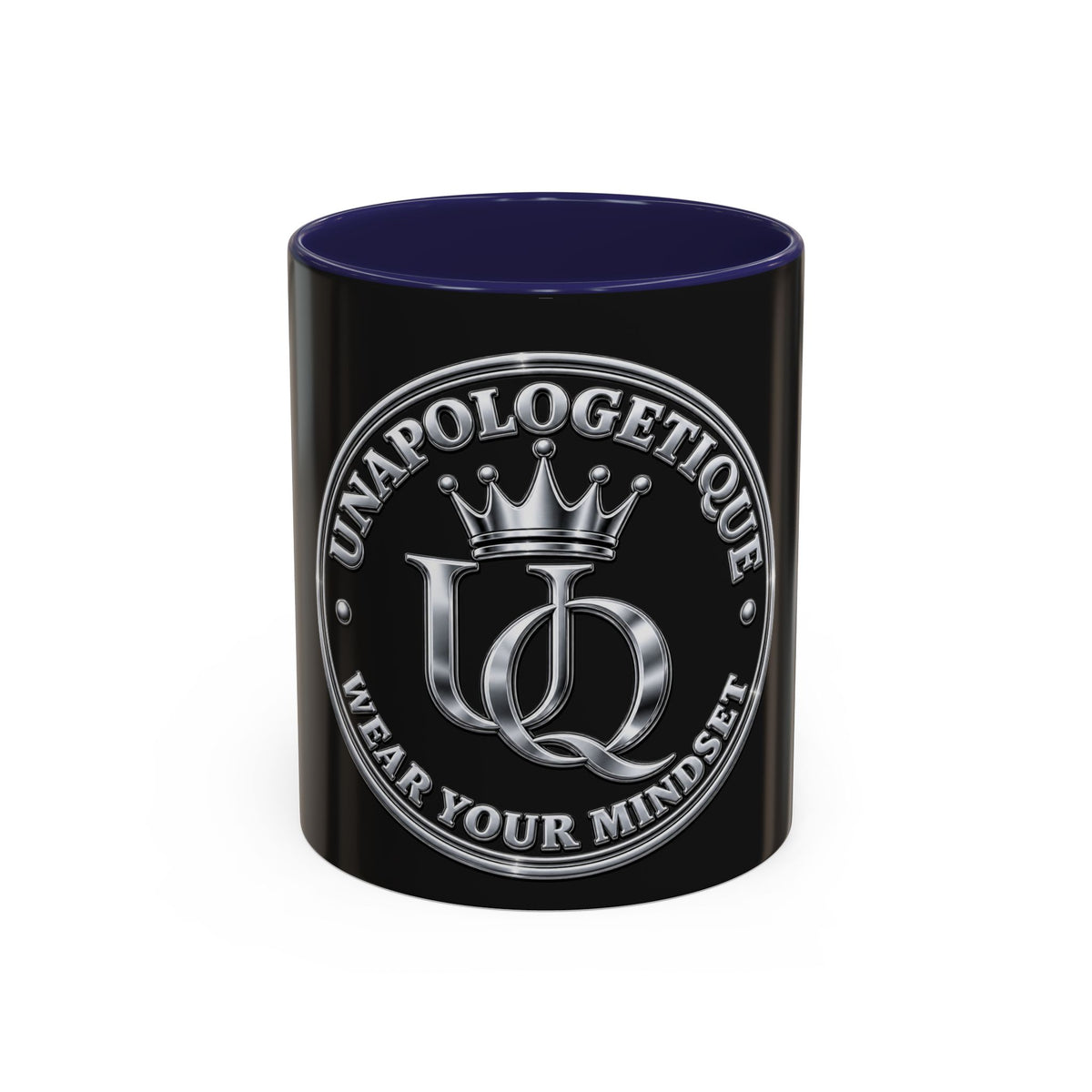 Taza de café con acento 'UQ' de corona plateada Unapologetique — Taza de cerámica elegante con logotipo real