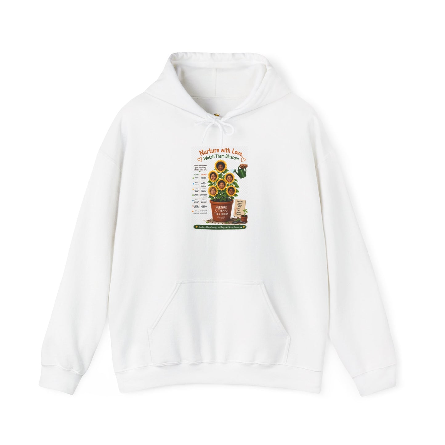 Sunflower Growth Chart Hoodie — "Nurture with Love" Plant Care Sweatshirt