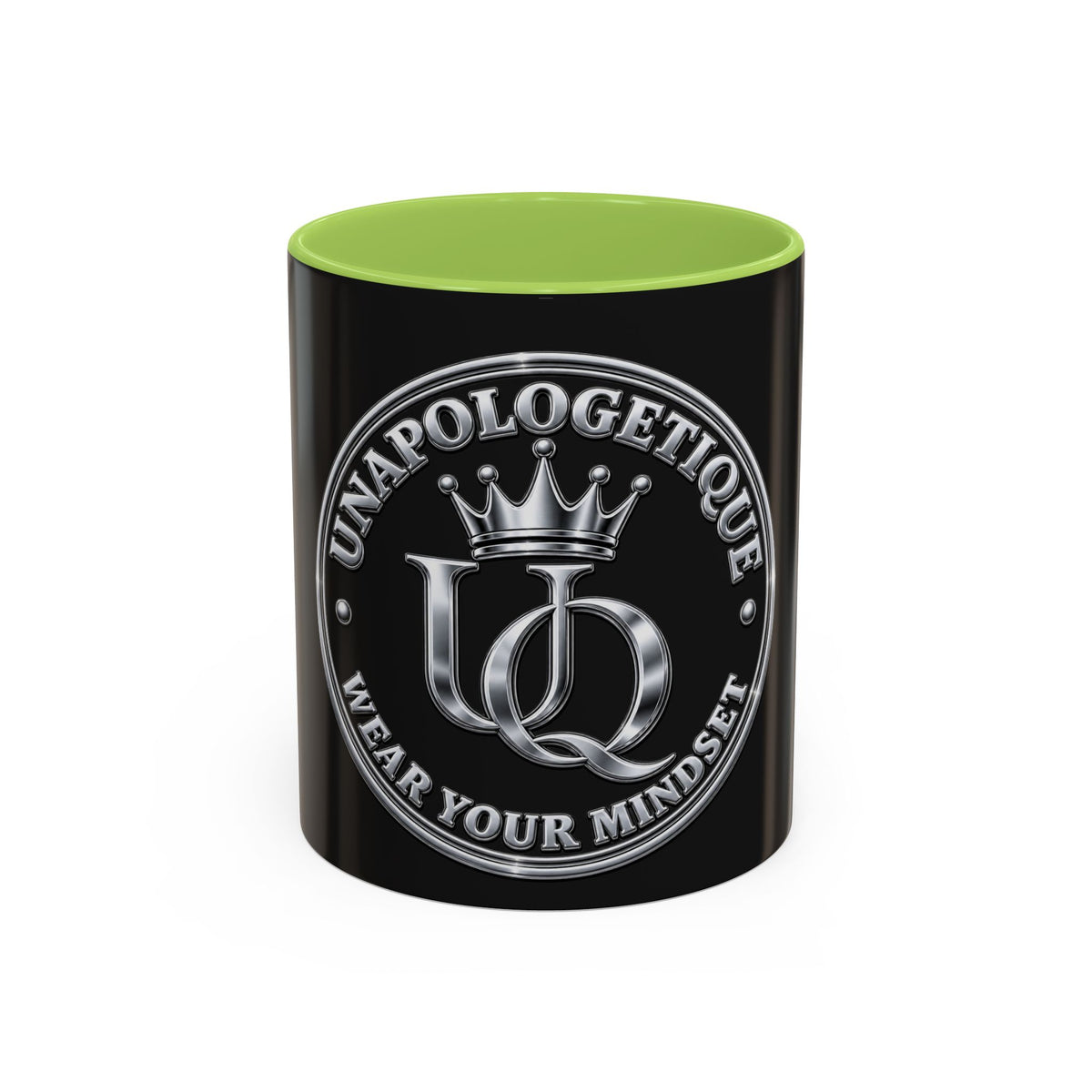 Unapologetique Silver Crown 'UQ' Accent Coffee Mug — Elegant Royal Logo Ceramic Mug