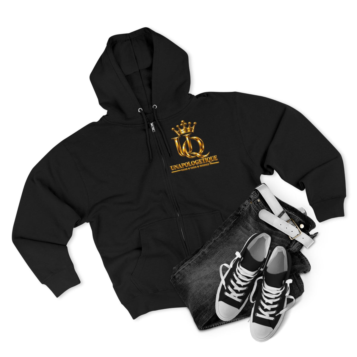 Sudadera con cremallera y logo 'UQ' de corona dorada Unapologetique — Sudadera con cremallera y emblema Luxury Queen