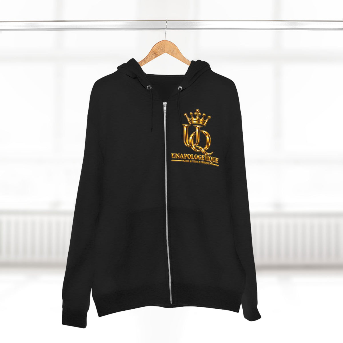 Sudadera con cremallera y logo 'UQ' de corona dorada Unapologetique — Sudadera con cremallera y emblema Luxury Queen