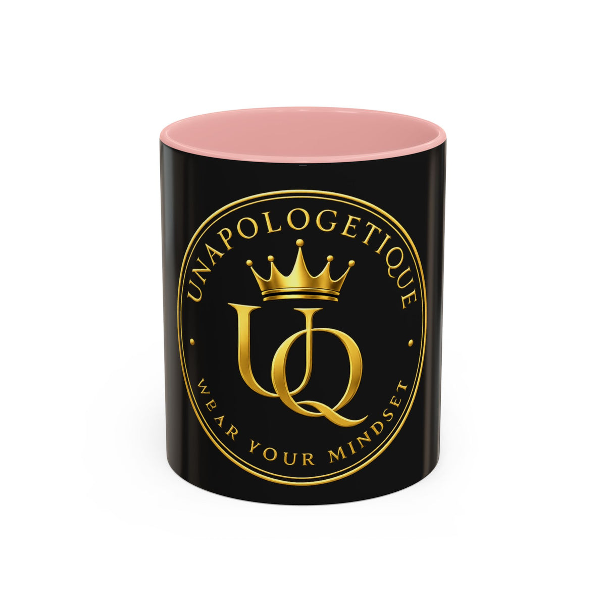 Unapologetique Gold Crown 'UQ' Accent Coffee Mug — Elegant Royal Logo Ceramic Mug