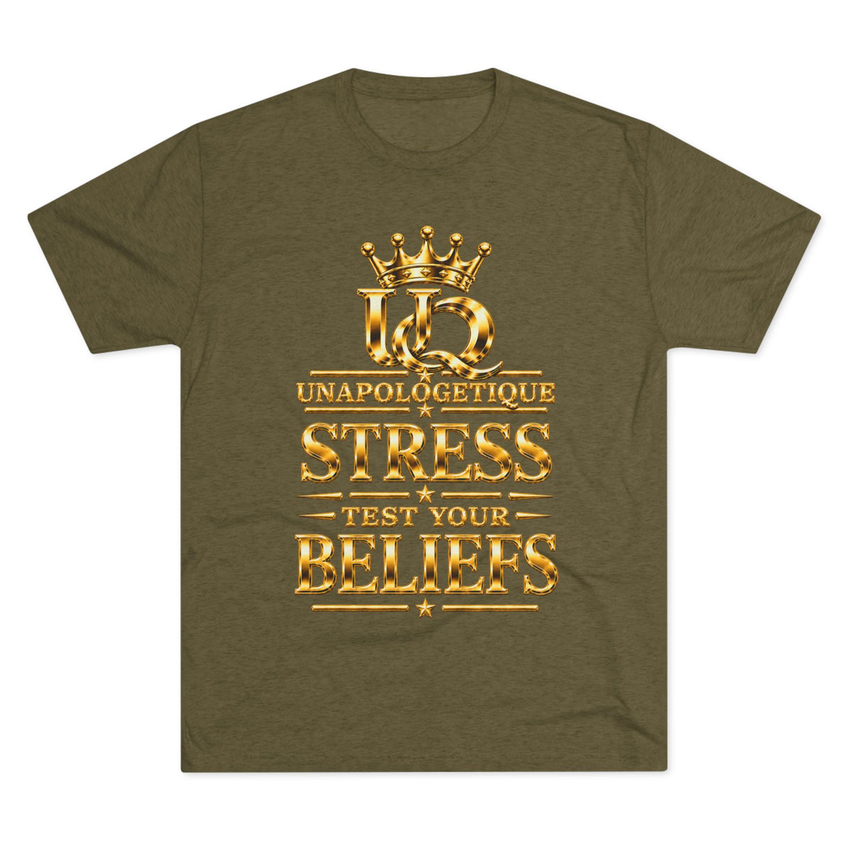 Unapologetique WOW Gold 'Stress Test Your Beliefs' Crew Tee