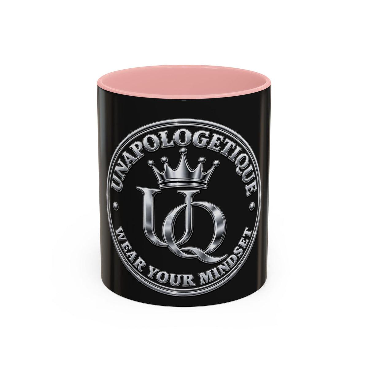 Unapologetique Silver Crown 'UQ' Accent Coffee Mug — Elegant Royal Logo Ceramic Mug