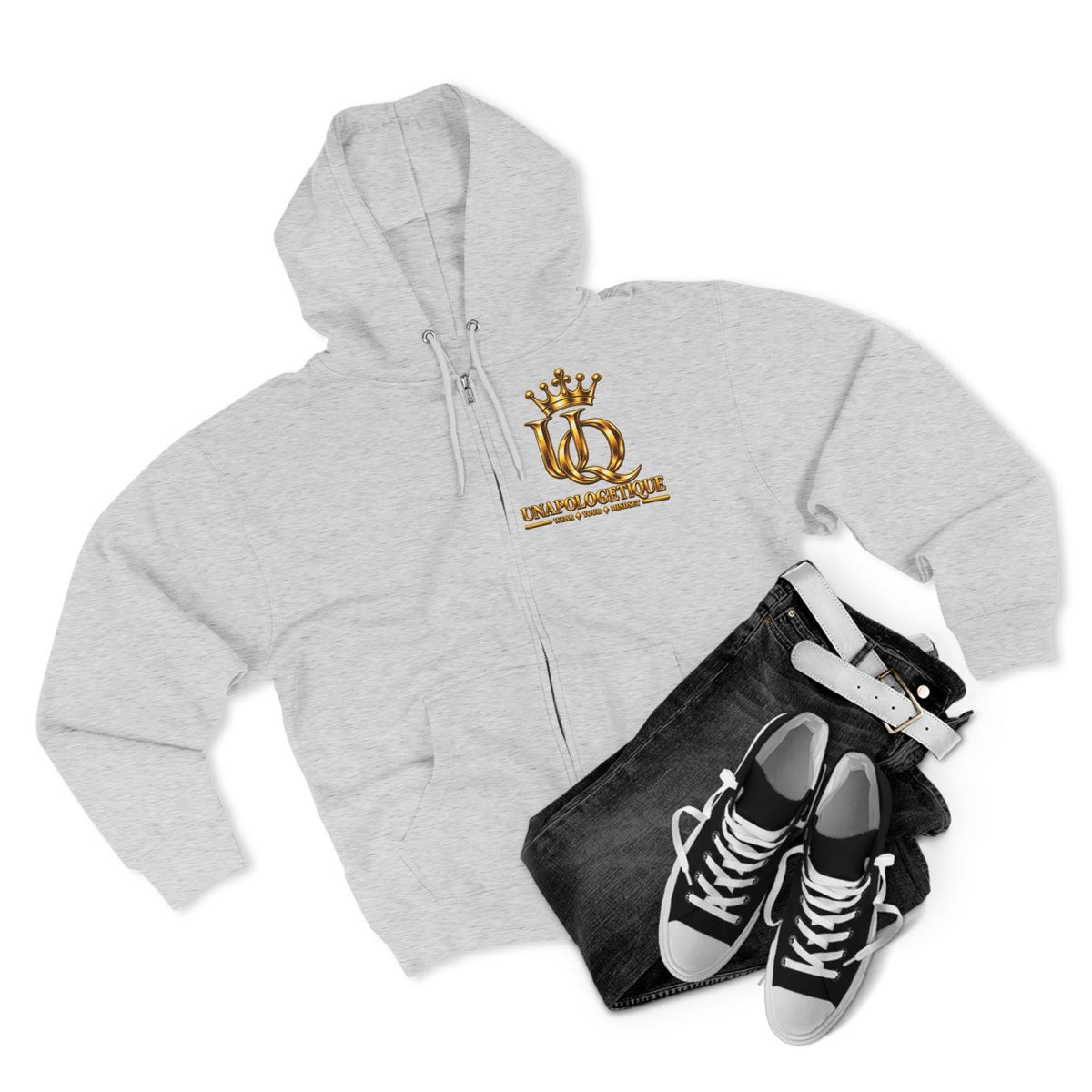 Sudadera con cremallera y logo 'UQ' de corona dorada Unapologetique — Sudadera con cremallera y emblema Luxury Queen