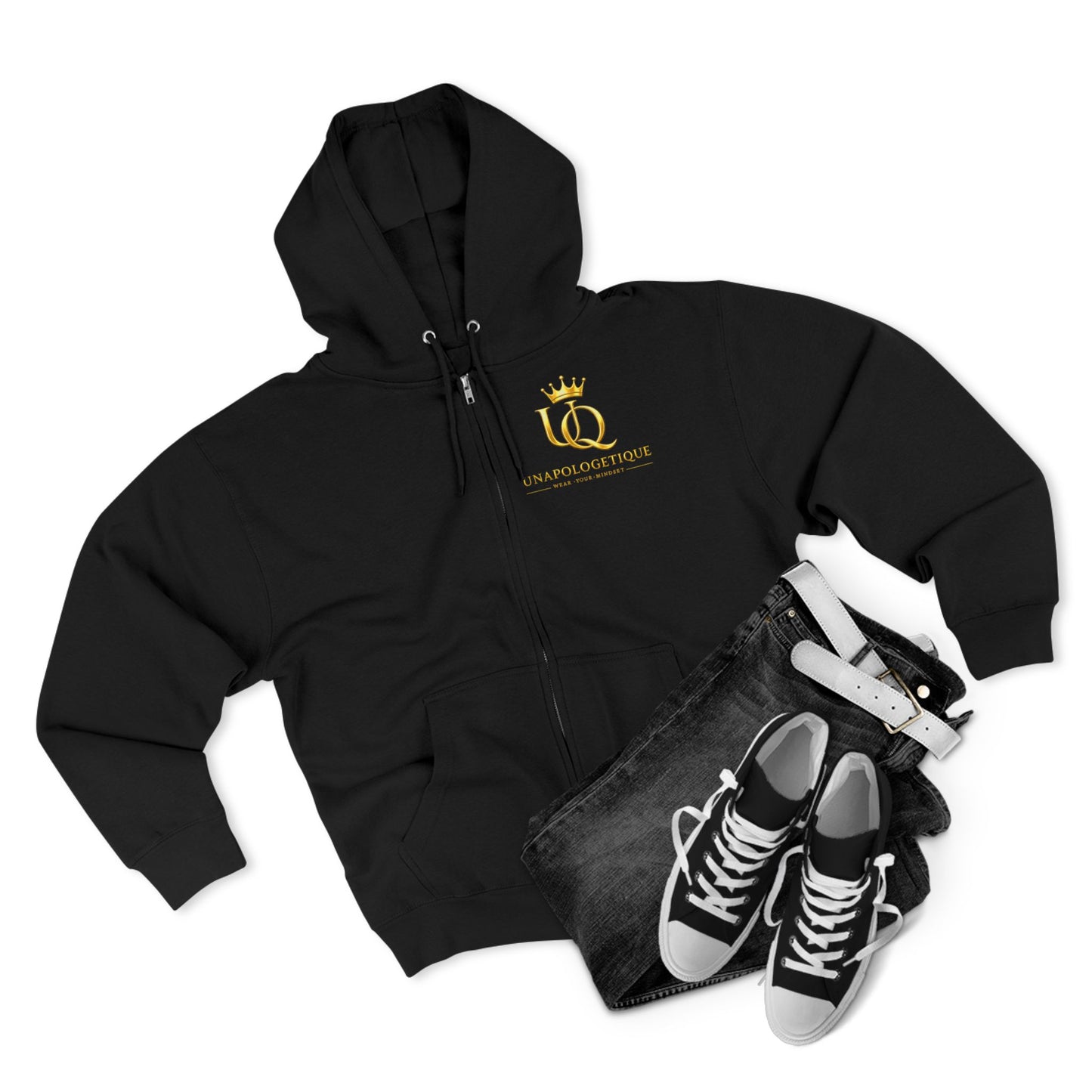 Unapologetique Gold Crown 'UQ' Logo Zip Hoodie — Luxury Queen Emblem Zip-Up