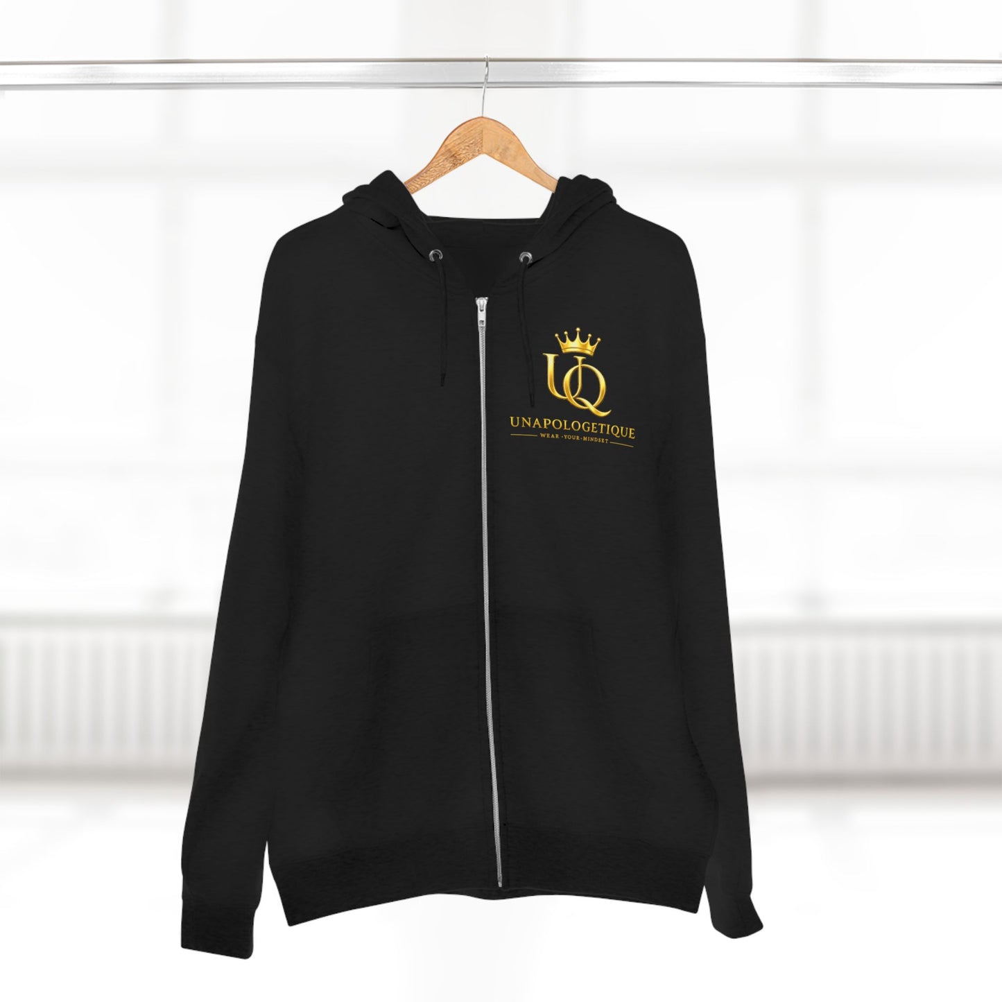 Unapologetique Gold Crown 'UQ' Logo Zip Hoodie — Luxury Queen Emblem Zip-Up