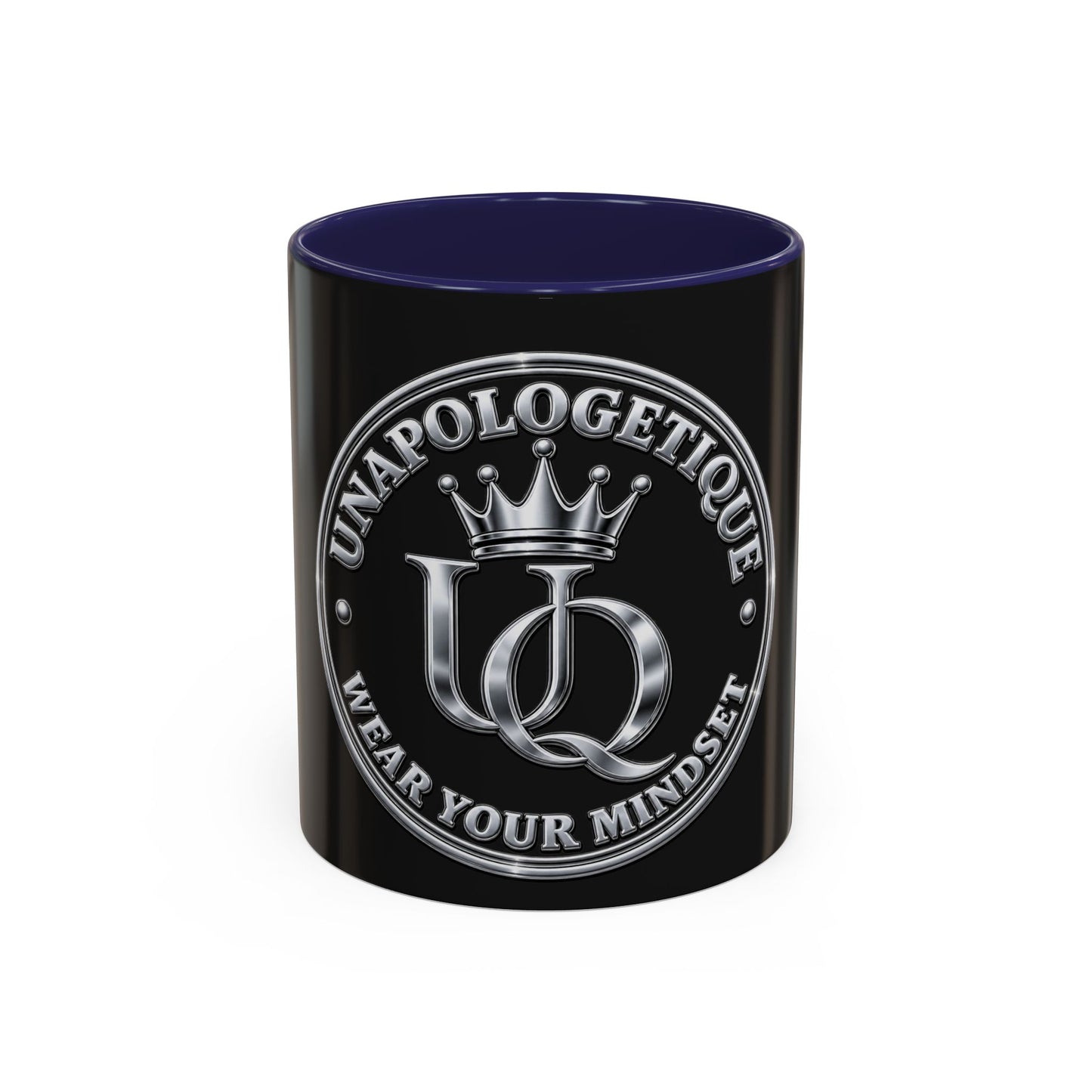 Unapologetique Silver Crown 'UQ' Accent Coffee Mug — Elegant Royal Logo Ceramic Mug