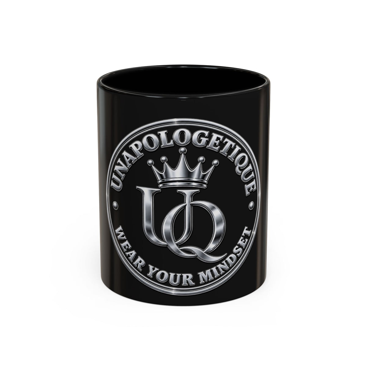 Unapologetique Silver Crown 'UQ' Accent Coffee Mug — Elegant Royal Logo Ceramic Mug