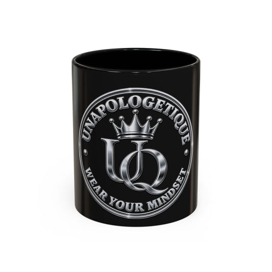 Unapologetique Silver Crown 'UQ' Accent Coffee Mug — Elegant Royal Logo Ceramic Mug