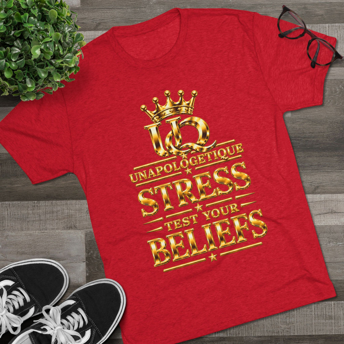 Unapologetique WOW Gold 'Stress Test Your Beliefs' Crew Tee