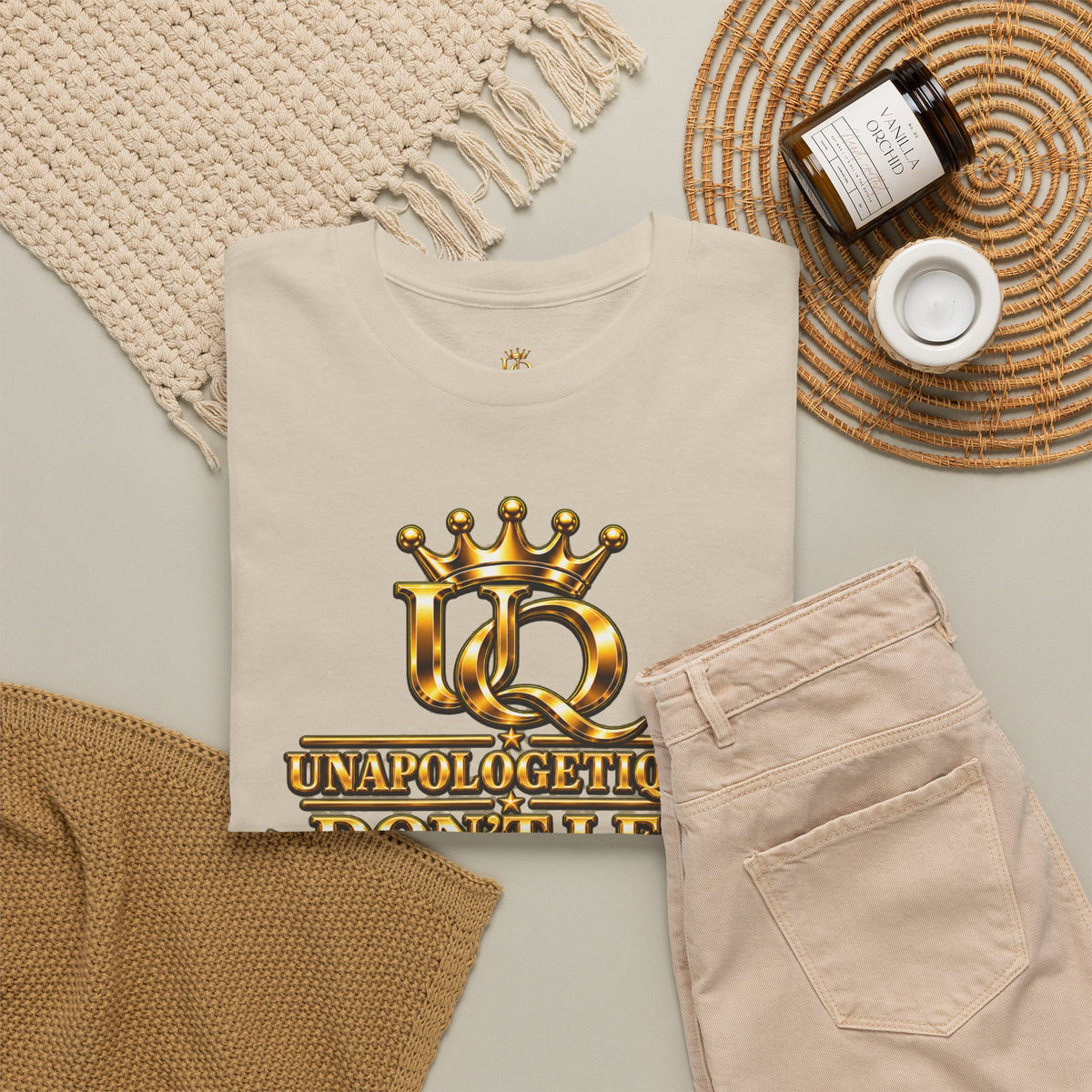 Unapologetique WOW Gold T-Shirt — "Don't Let Limitations Own" Inspirational Crown Graphic Tee