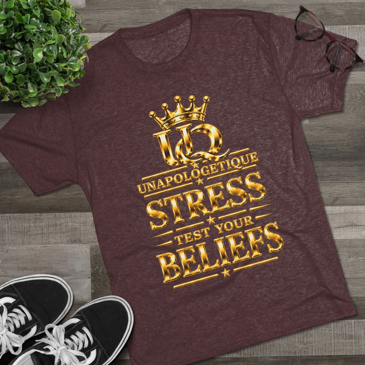 Unapologetique WOW Gold 'Stress Test Your Beliefs' Crew Tee