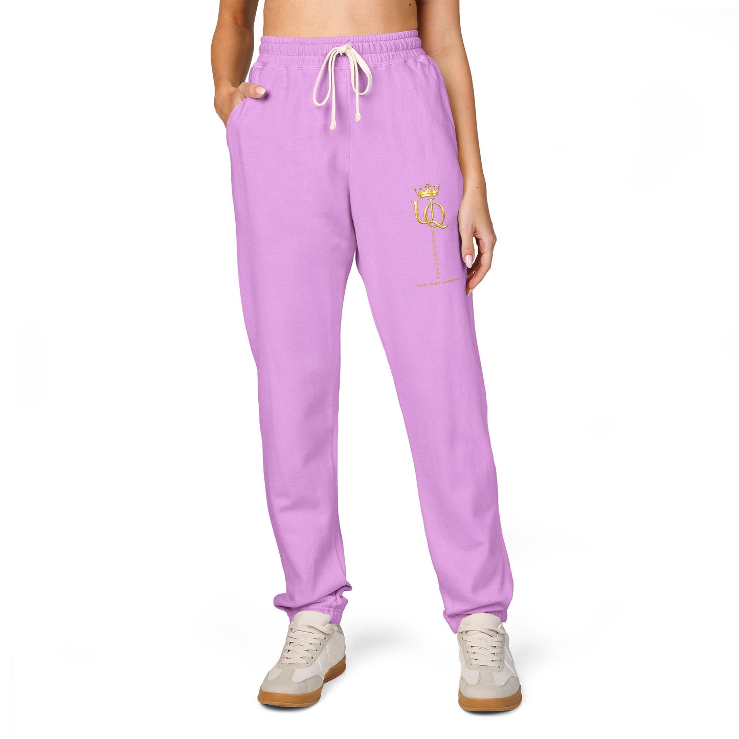 Unapologetique Gold Crowned Flower Sweatpants — Casual Graphic Joggers