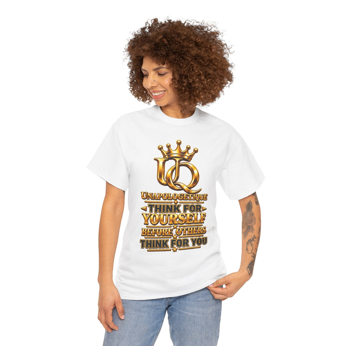 Unapologetique WOW Gold Think For Yourself Tee — Motivational Graphic T‑Shirt