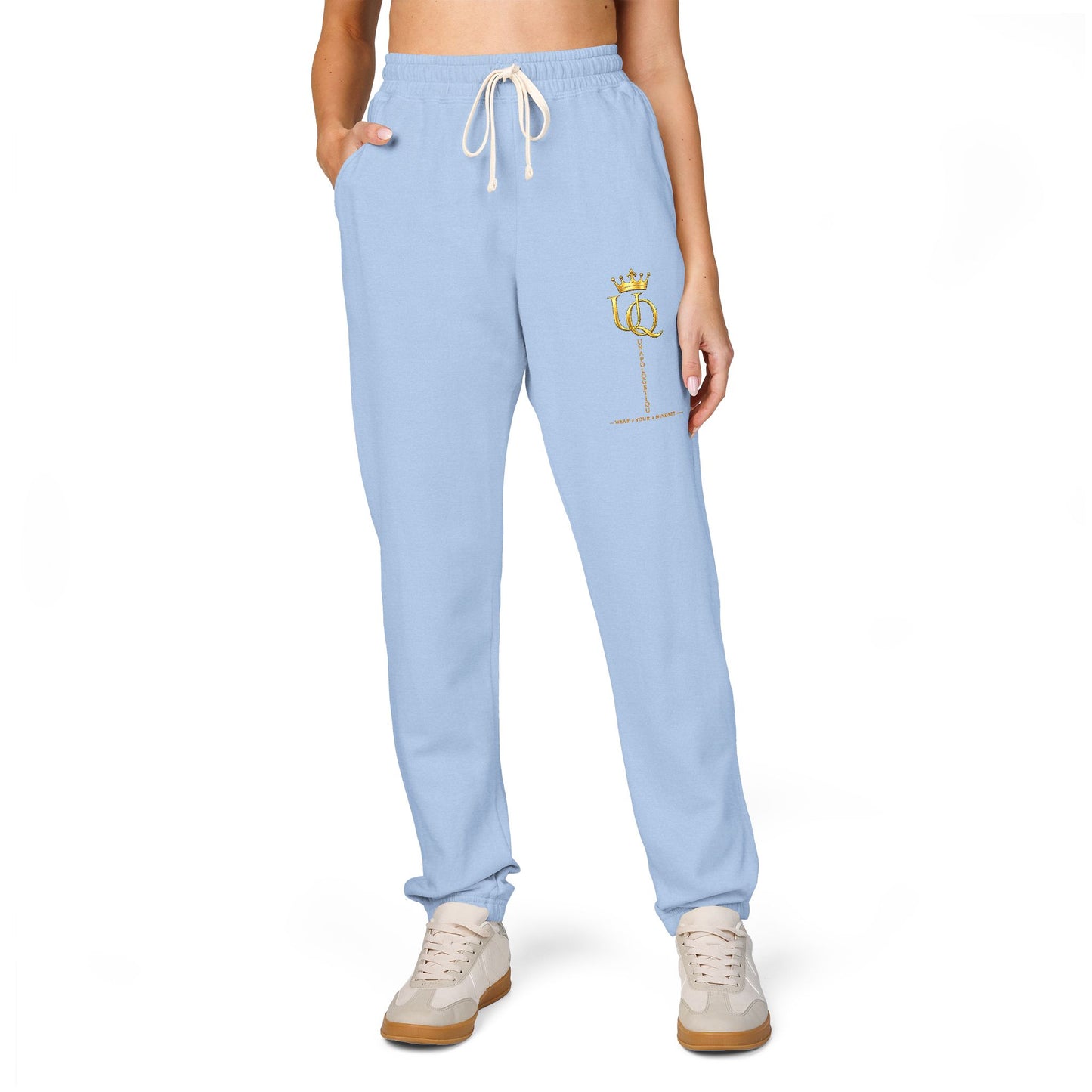 Unapologetique Gold Crowned Flower Sweatpants — Casual Graphic Joggers