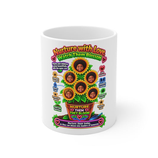 Taza «Nurture With Love» — Taza de café de cerámica para agradecer a maestros/padres «Watch Them Blossom»