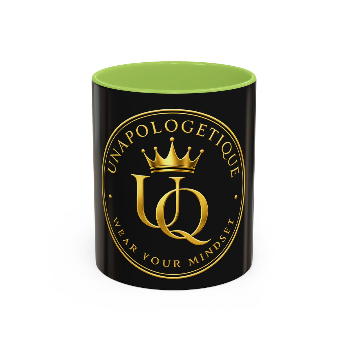 Unapologetique Gold Crown 'UQ' Accent Coffee Mug — Elegant Royal Logo Ceramic Mug