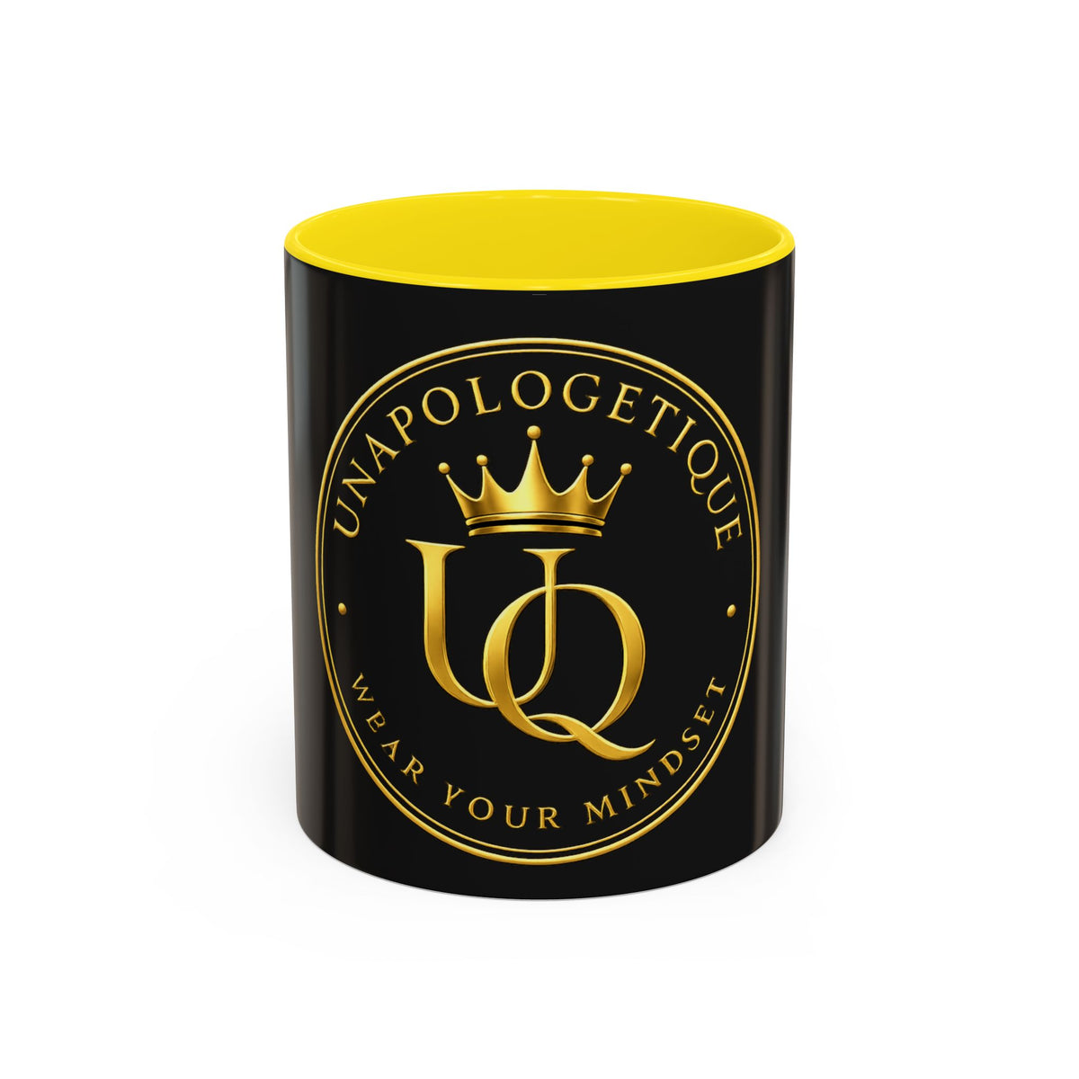 Unapologetique Gold Crown 'UQ' Accent Coffee Mug — Elegant Royal Logo Ceramic Mug