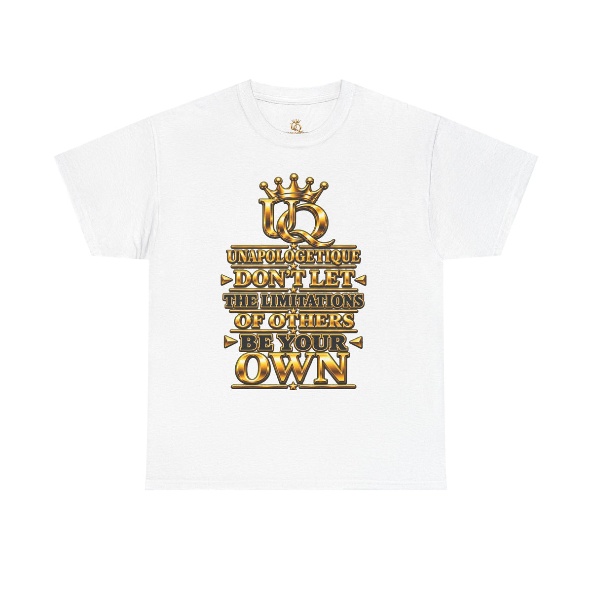 Camiseta dorada WOW de Unapologetique — Camiseta con gráfico de corona inspirador "Don't Let Limitations Own"