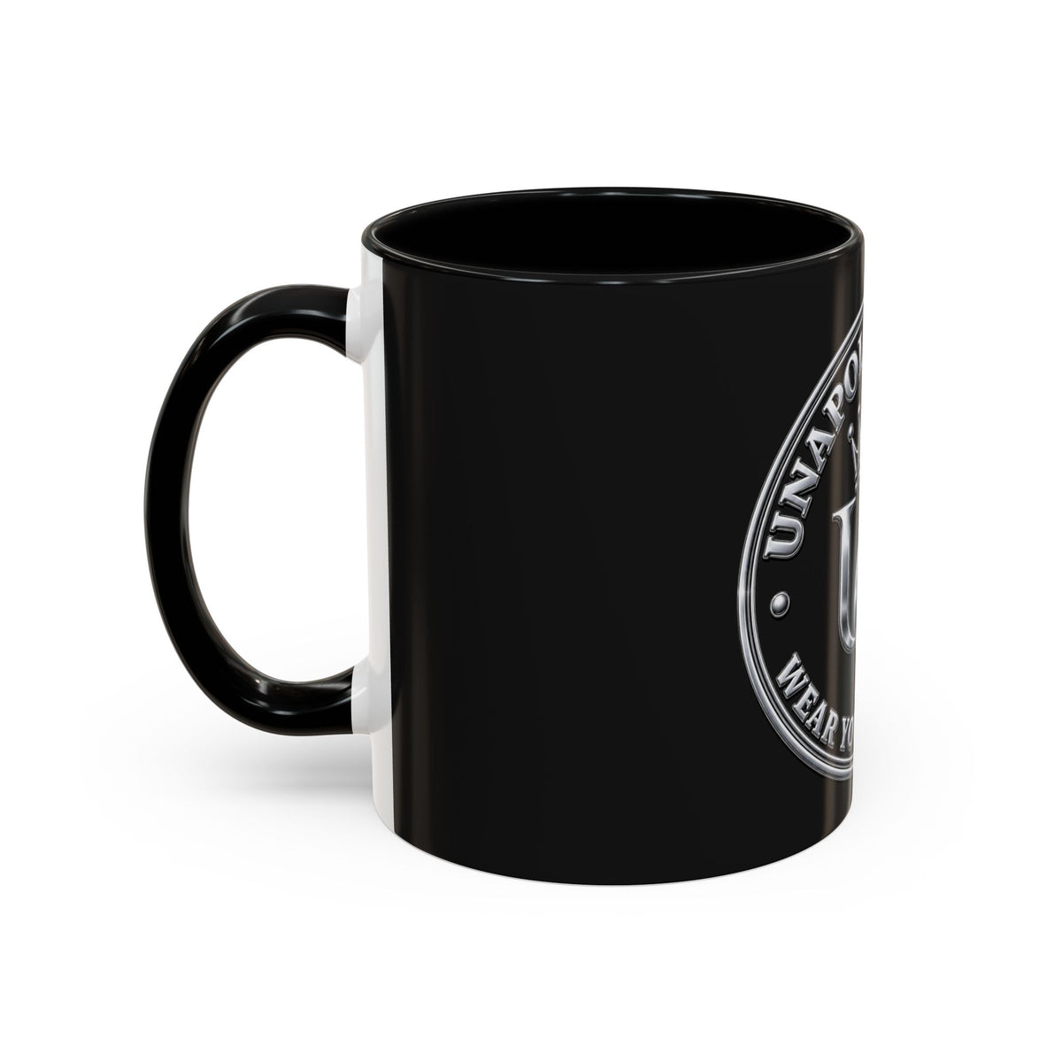 Taza de café con acento 'UQ' de corona plateada Unapologetique — Taza de cerámica elegante con logotipo real