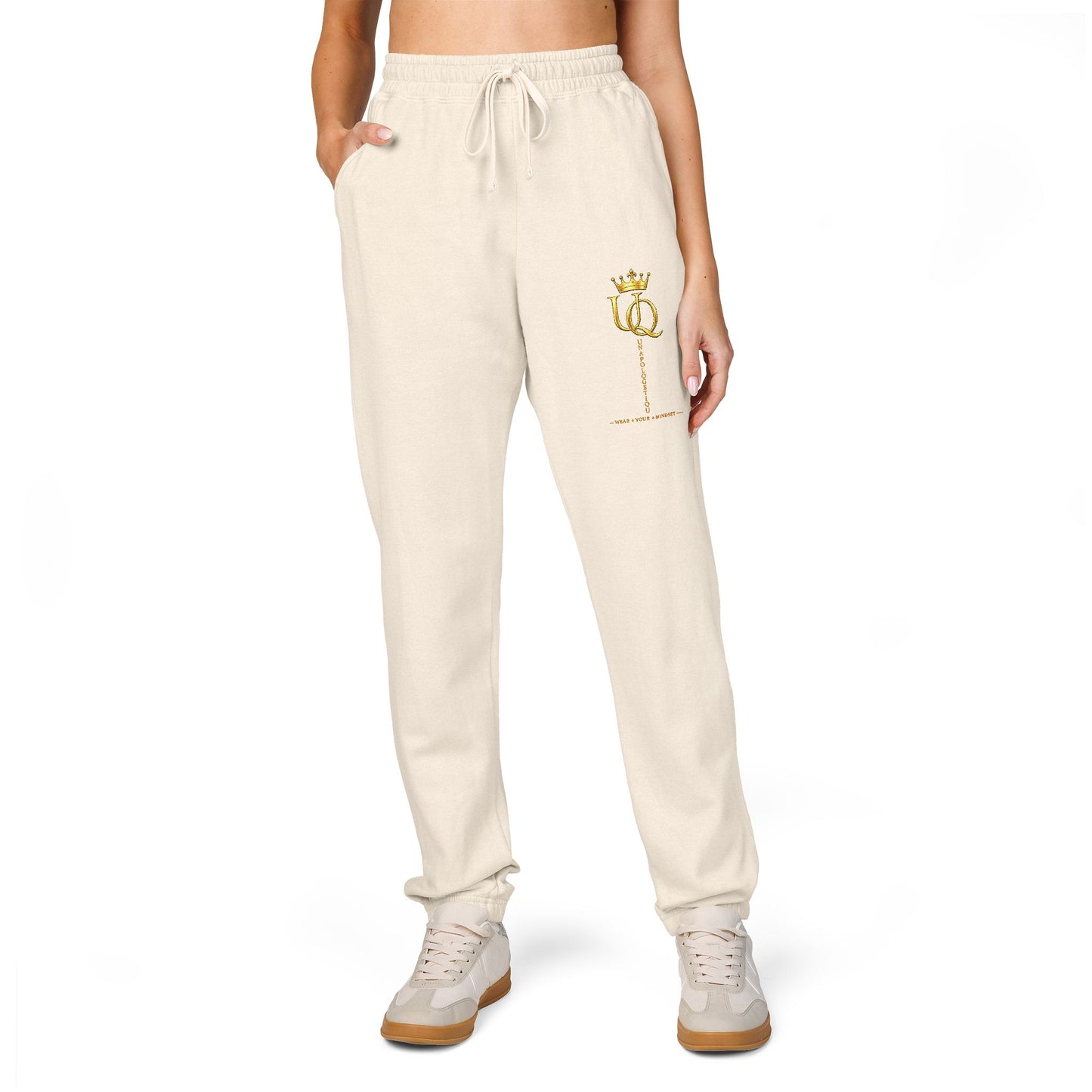 Unapologetique Gold Crowned Flower Sweatpants — Casual Graphic Joggers