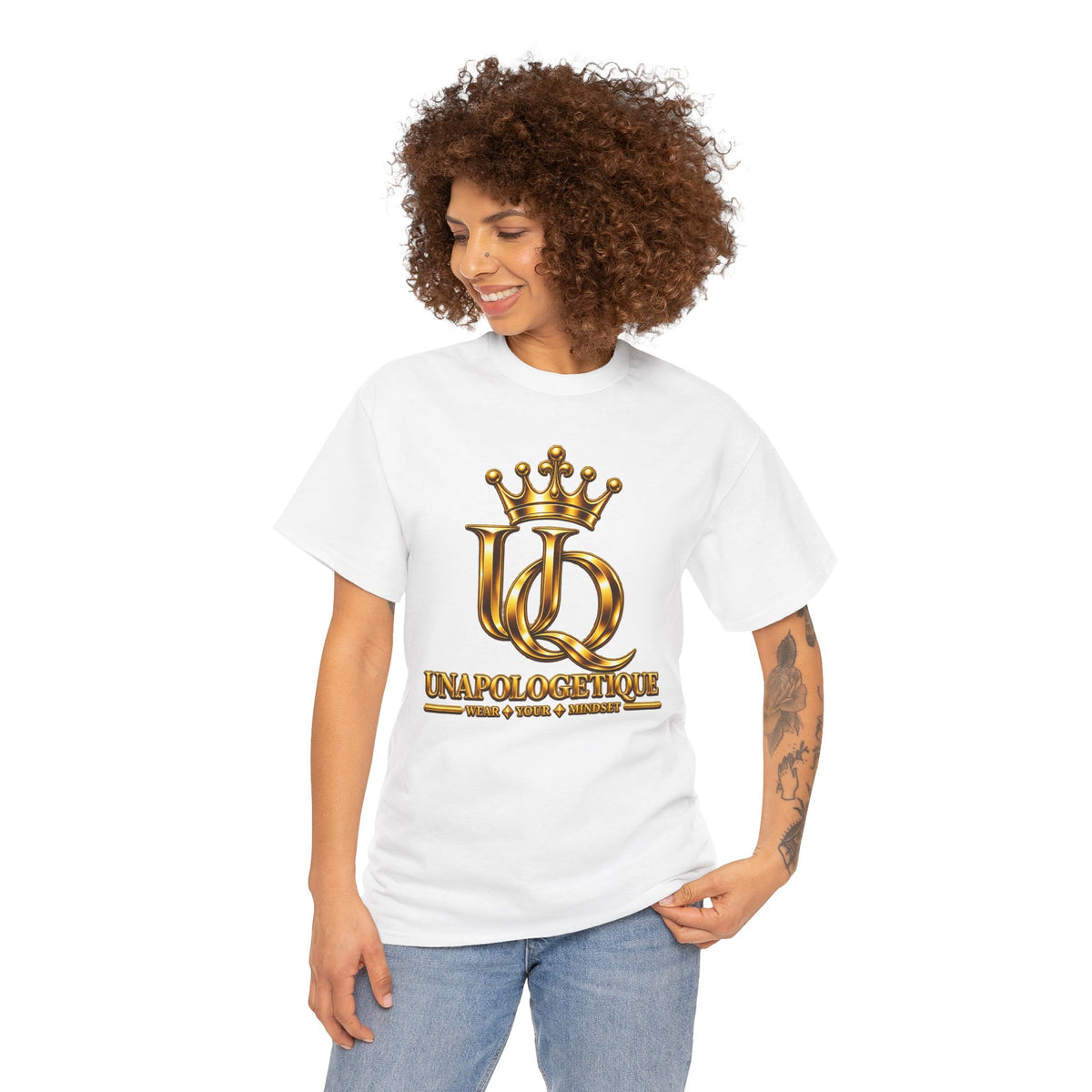 Unapologetique Signature Gold Queen Initials Tee — Embroidered T-Shirt