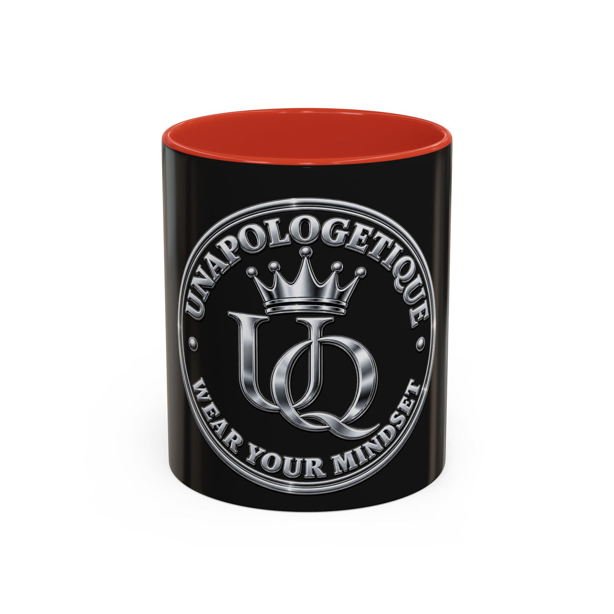 Taza de café con acento 'UQ' de corona plateada Unapologetique — Taza de cerámica elegante con logotipo real