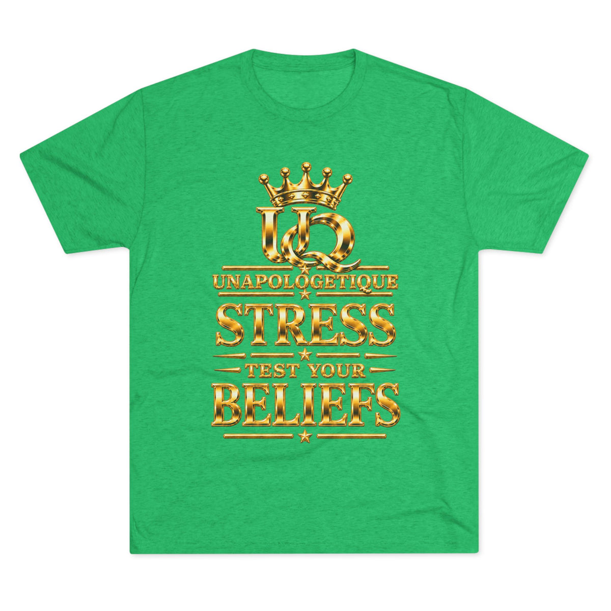 Unapologetique WOW Gold 'Stress Test Your Beliefs' Crew Tee