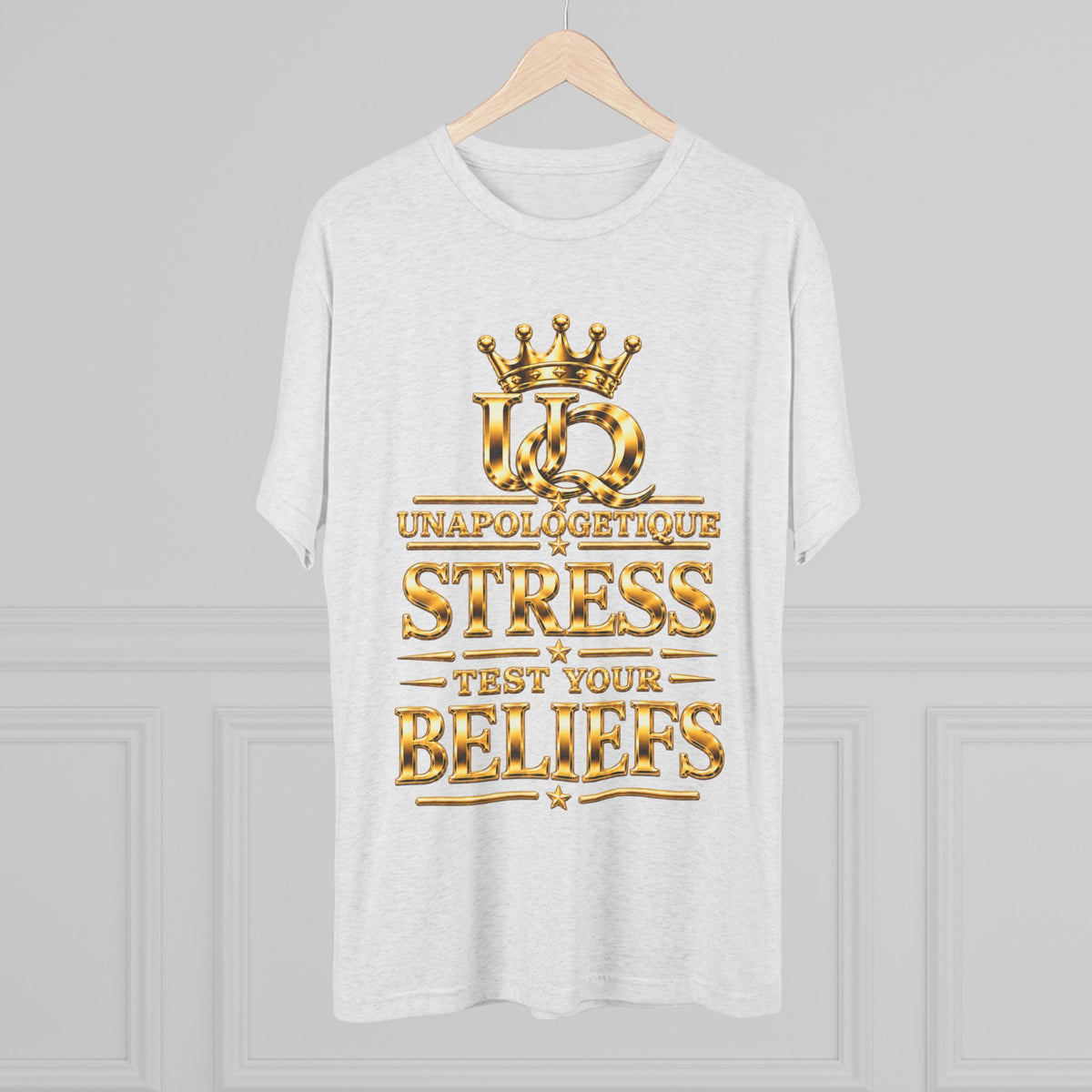 Unapologetique WOW Gold 'Stress Test Your Beliefs' Crew Tee