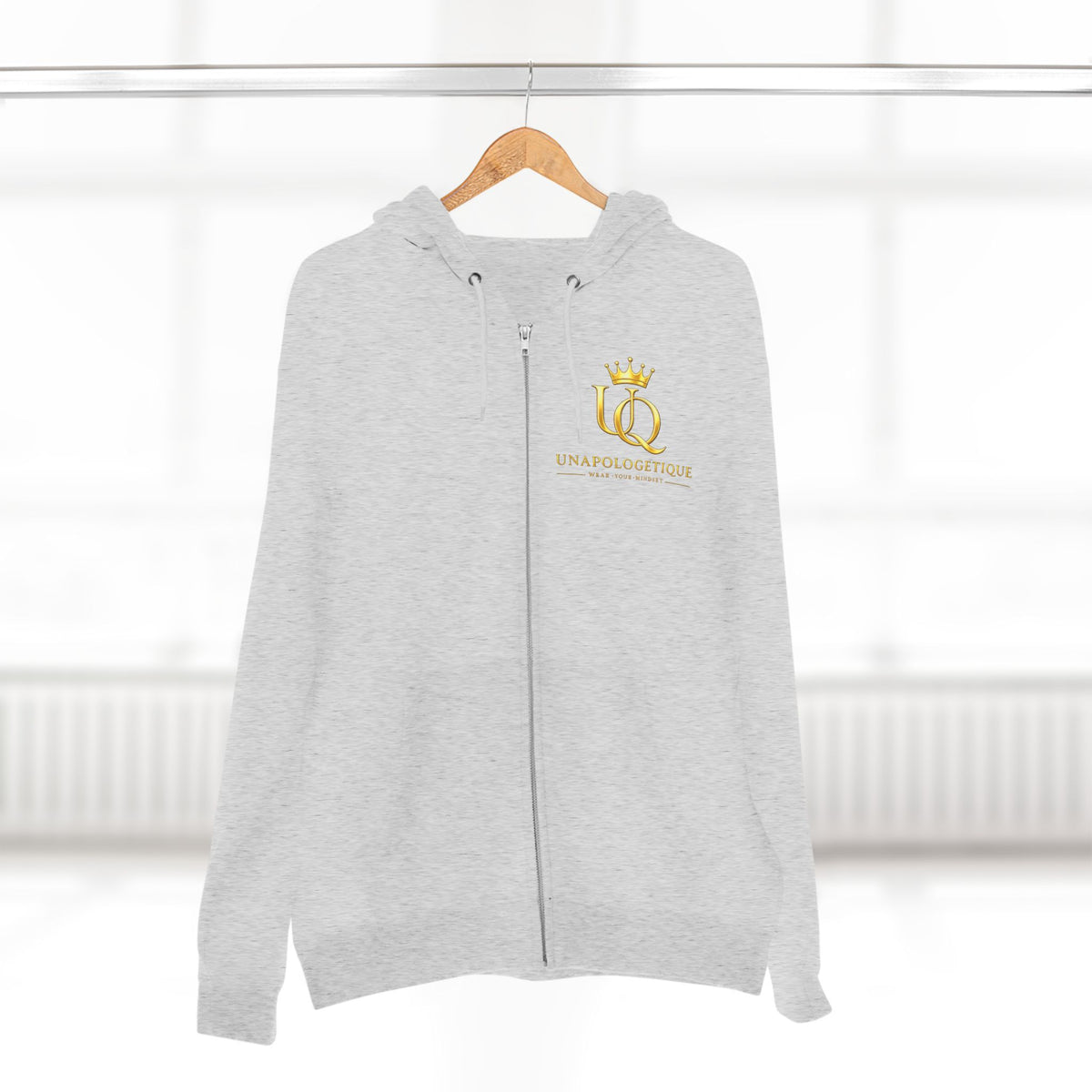Unapologetique Gold Crown 'UQ' Logo Zip Hoodie — Luxury Queen Emblem Zip-Up