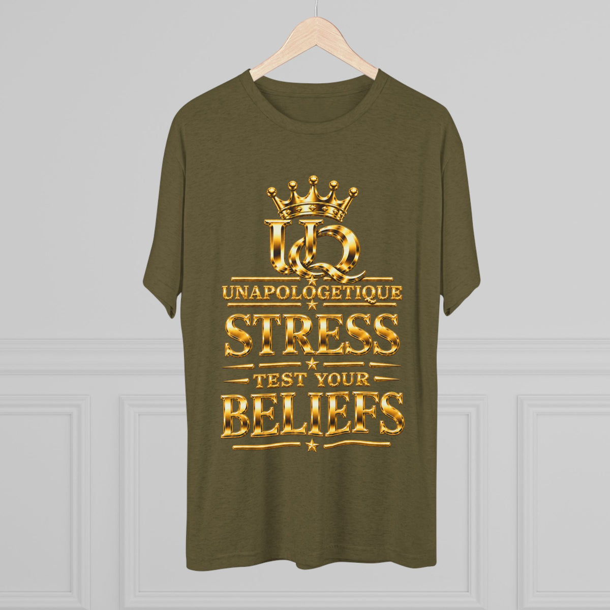 Unapologetique WOW Gold 'Stress Test Your Beliefs' Crew Tee