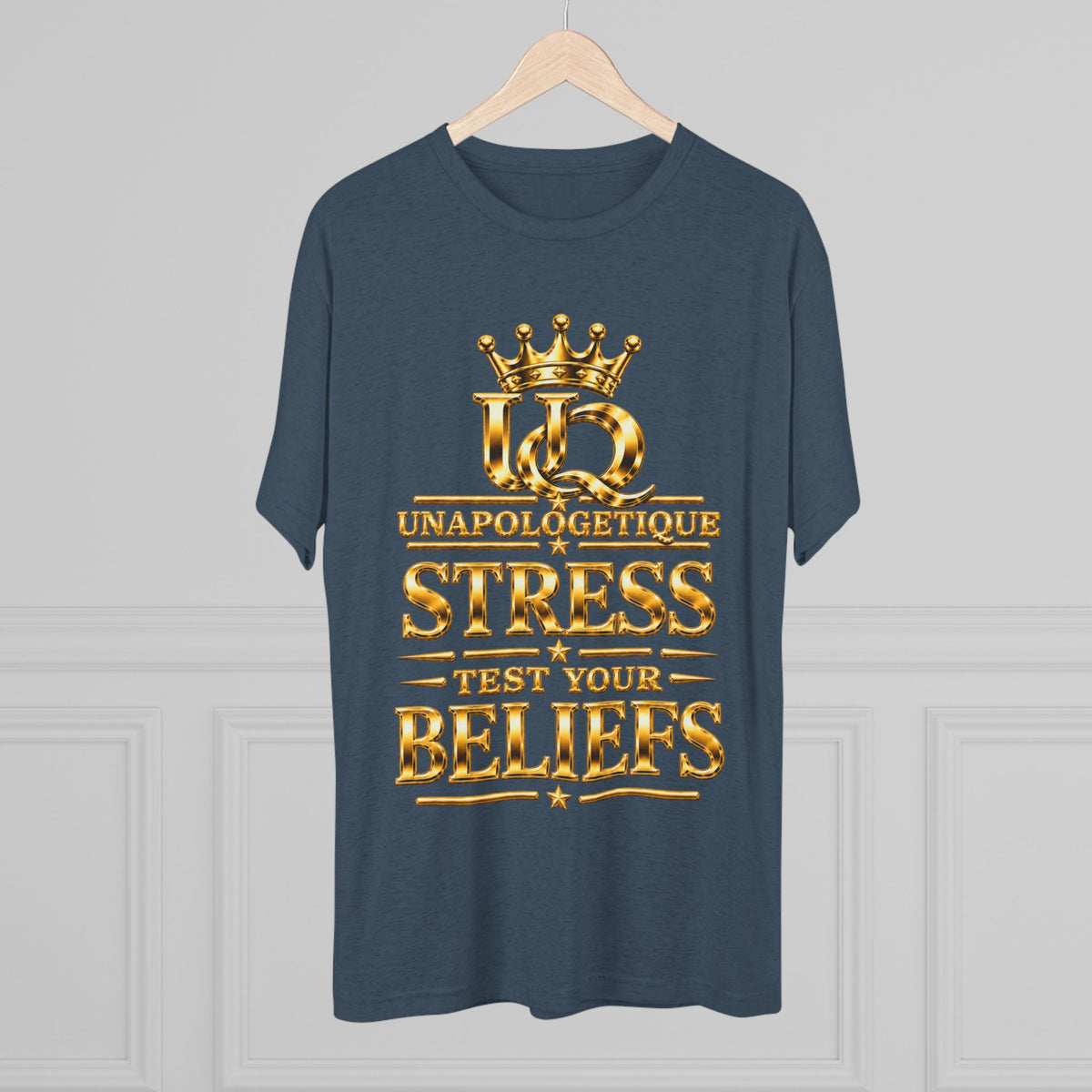 Unapologetique WOW Gold 'Stress Test Your Beliefs' Crew Tee