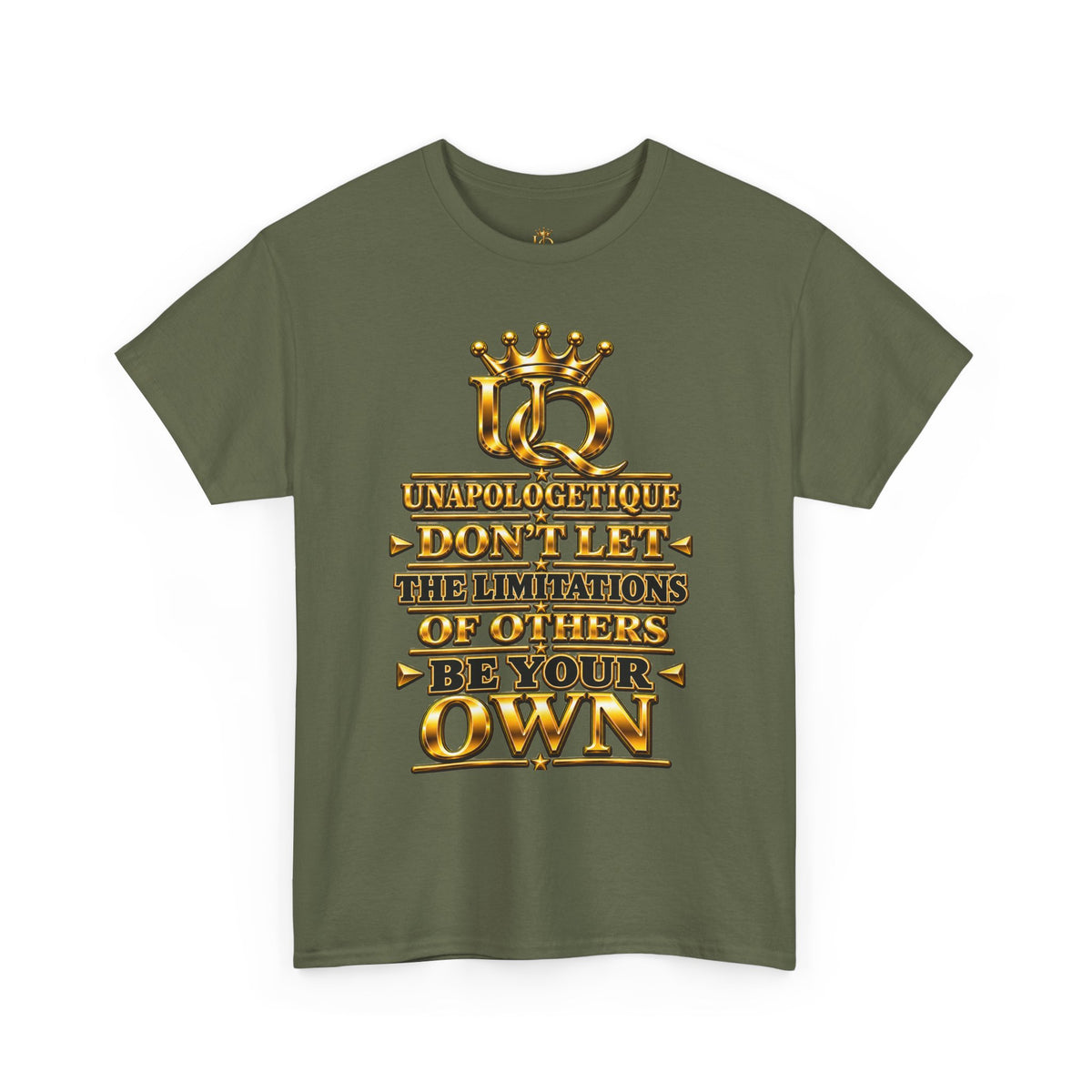 Unapologetique WOW Gold T-Shirt — "Don't Let Limitations Own" Inspirational Crown Graphic Tee