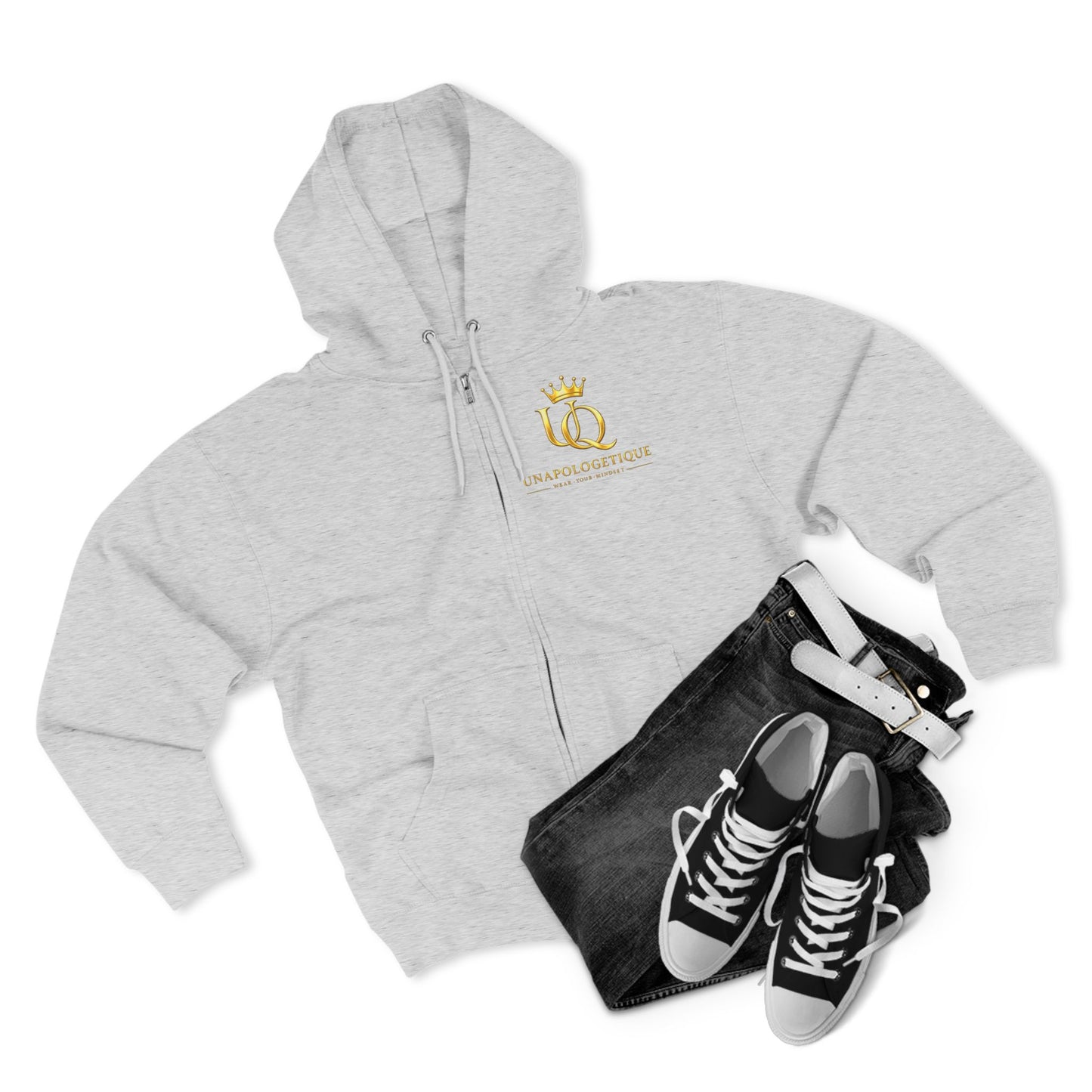 Unapologetique Gold Crown 'UQ' Logo Zip Hoodie — Luxury Queen Emblem Zip-Up